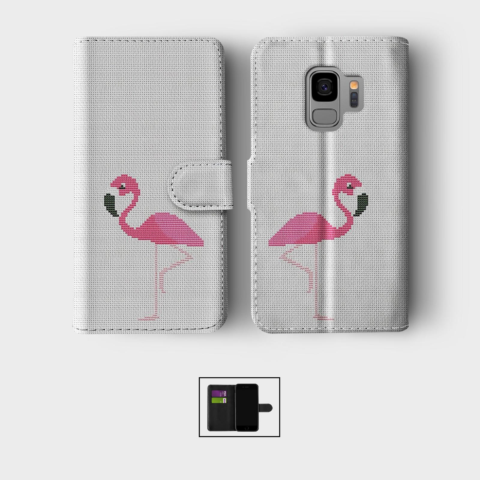 CASE FOR SAMSUNG S23 S22 S21 S20 S10 WALLET FLIP PHONE COVER PINK FLAMINGO BIRD - Picture 7 of 8