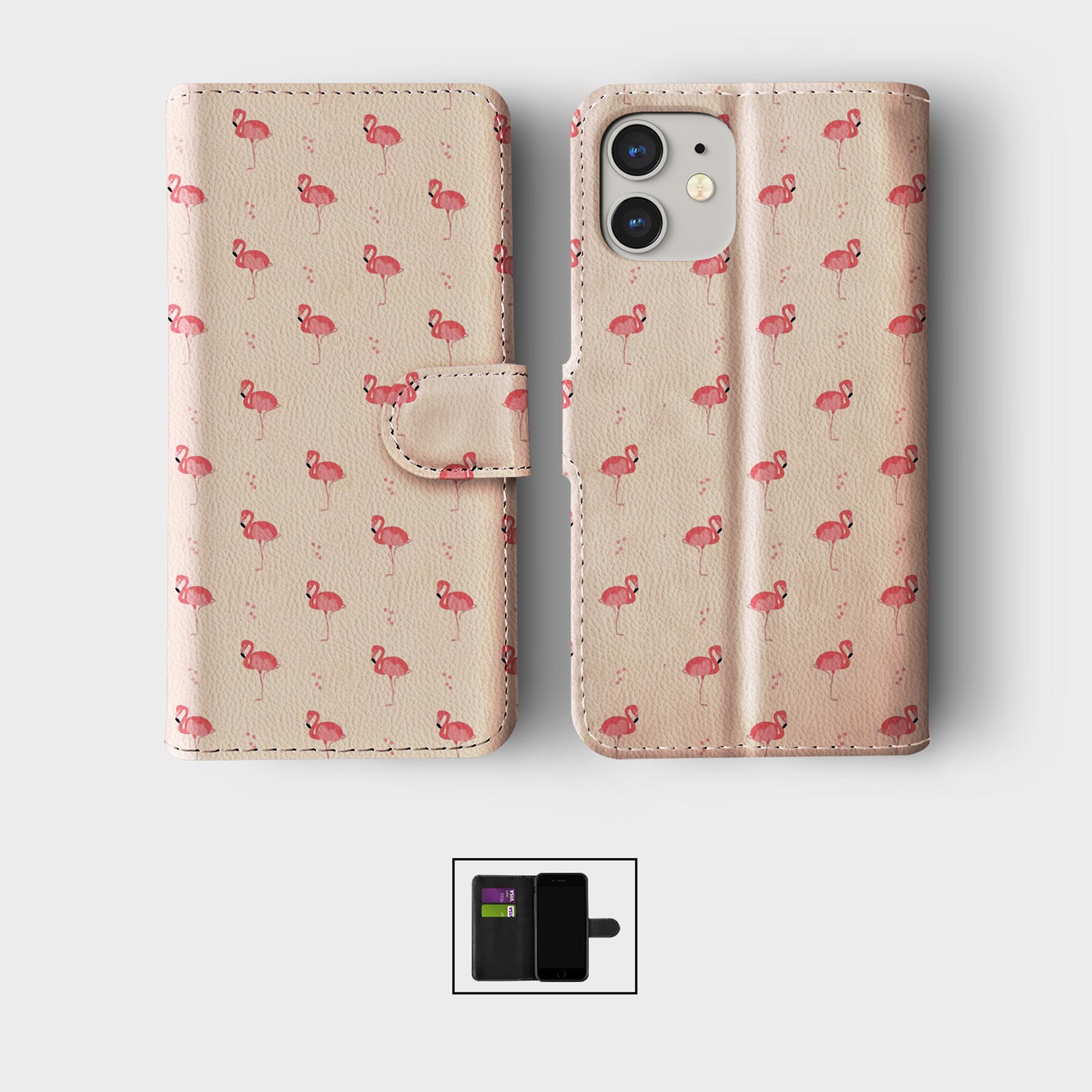 CASE FOR IPHONE 16 16E 15 14 12 12 SE WALLET FLIP PHONE COVER PINK BIRD FLAMINGO - Picture 4 of 9