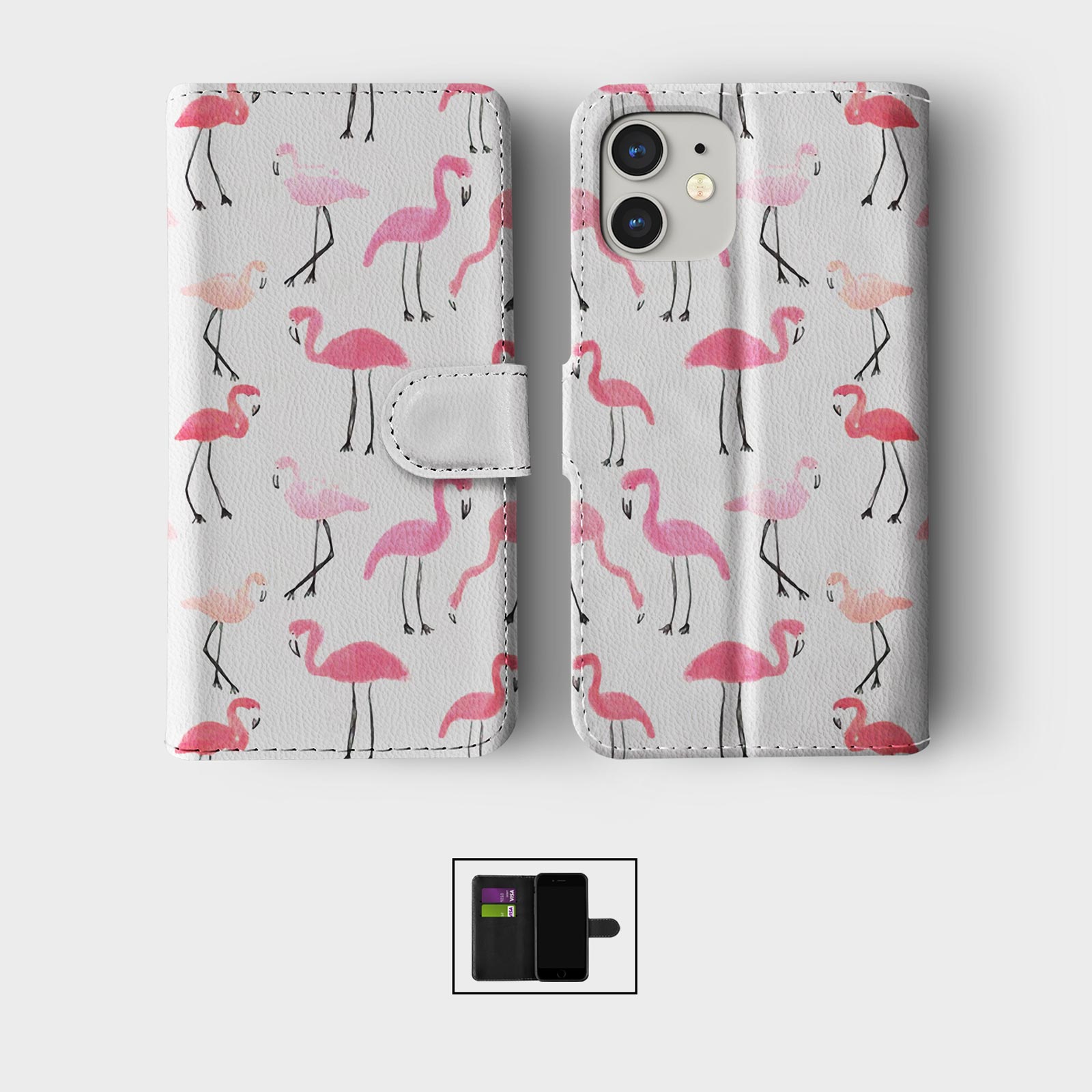 CASE FOR IPHONE 16 16E 15 14 12 12 SE WALLET FLIP PHONE COVER PINK BIRD FLAMINGO - Picture 5 of 9