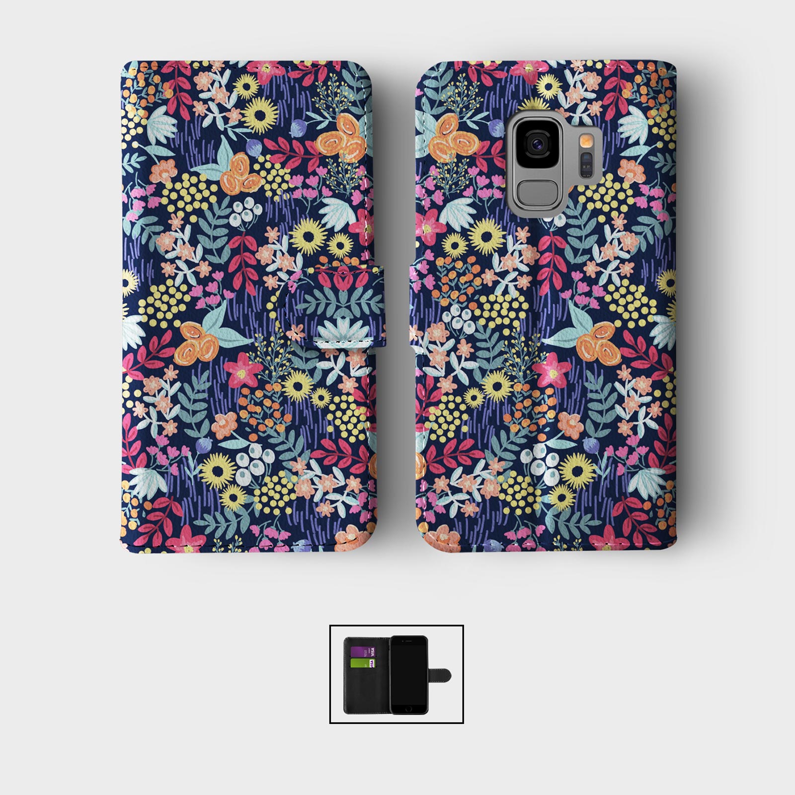 WALLET FLIP CASE FOR SAMSUNG S23 S22 S21 S20 S10 S9 POSY FLORAL RETRO FLOWERS - Picture 7 of 10