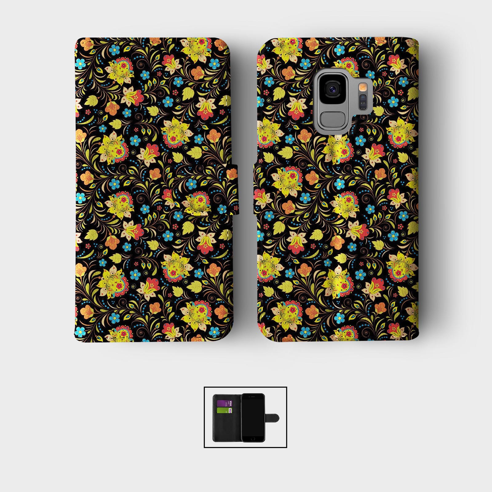 WALLET FLIP CASE FOR SAMSUNG S23 S22 S21 S20 S10 S9 POSY FLORAL RETRO FLOWERS - Picture 8 of 10