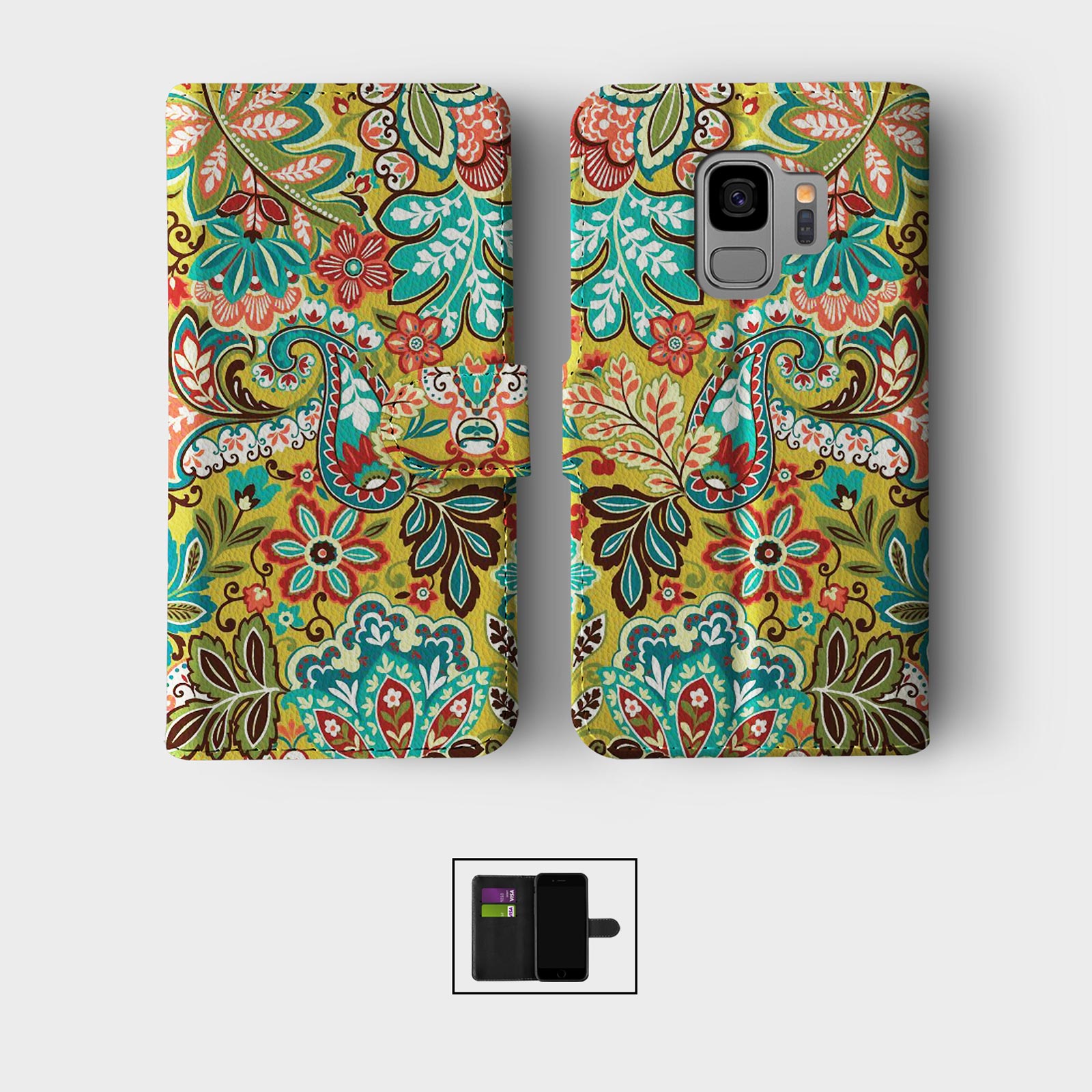 WALLET FLIP CASE FOR SAMSUNG S23 S22 S21 S20 S10 S9 POSY FLORAL RETRO FLOWERS - Picture 9 of 10