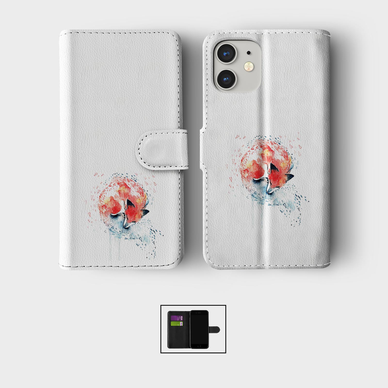 FLIP WALLET PHONE CASE FOR IPHONE 16 15 14 13 12 11 SE 8 RED FOX WILD ANIMAL - Picture 7 of 10