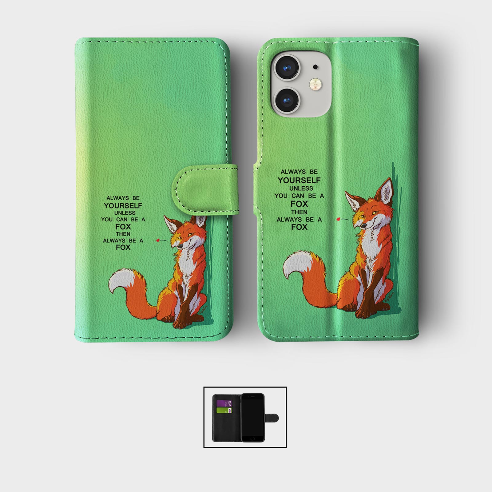FLIP WALLET PHONE CASE FOR IPHONE 16 15 14 13 12 11 SE 8 RED FOX WILD ANIMAL - Picture 8 of 10