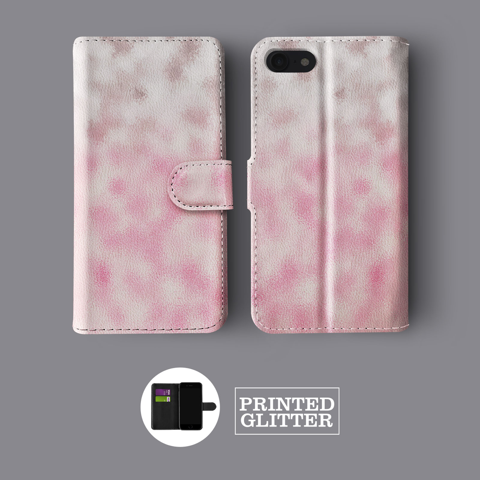 OMBRE FADED GLITTER ROSE GOLD BLING LEATHER WALLET PHONE CASE FOR IPHONE - Picture 7 of 10