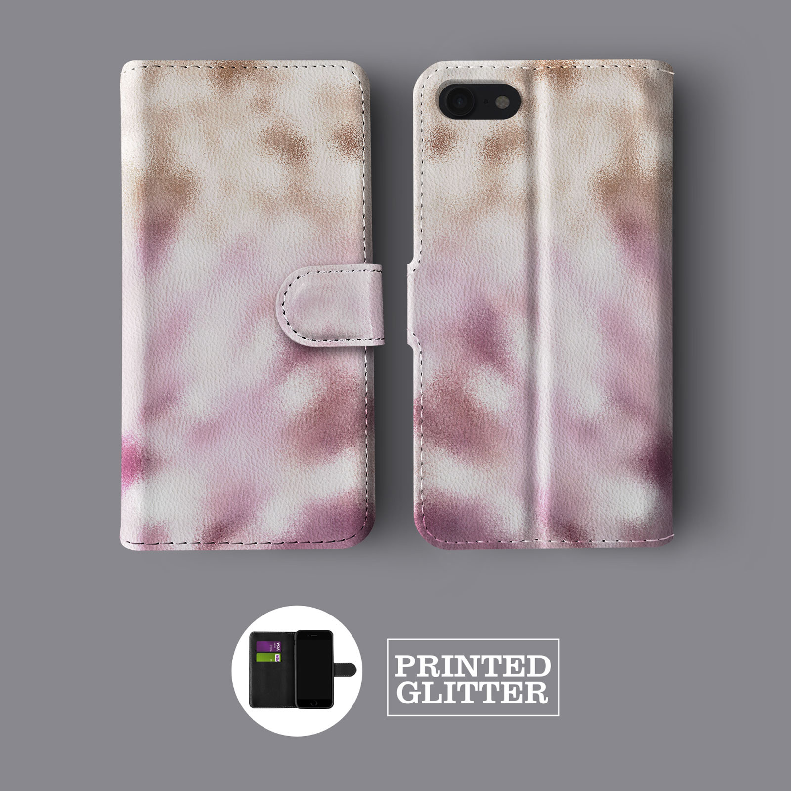 OMBRE FADED GLITTER ROSE GOLD BLING LEATHER WALLET PHONE CASE FOR IPHONE - Picture 8 of 10