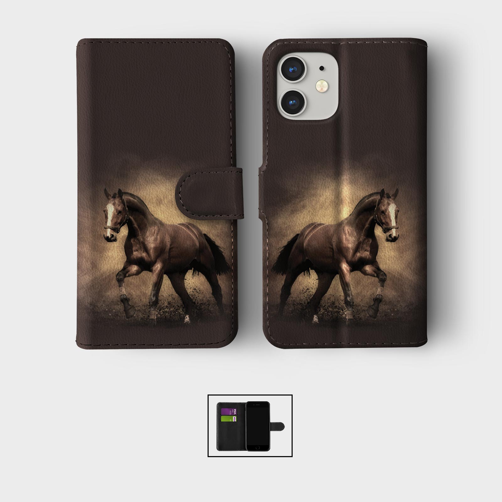 CASE FOR IPHONE 16 16E 15 14 12 12 SE WALLET FLIP PHONE COVER HORSE MUSTANG WILD - Picture 7 of 8