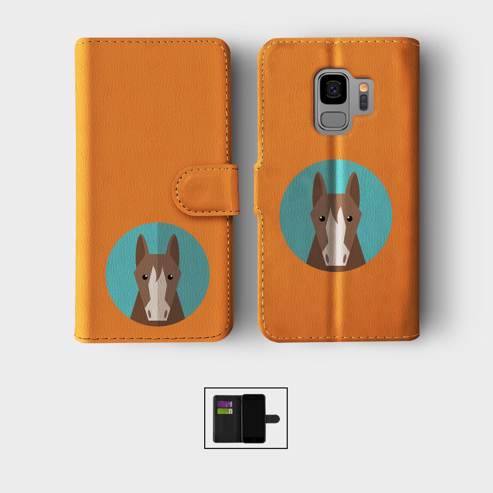 CASE FOR SAMSUNG S23 S22 S21 S20 S10 WALLET FLIP PHONE COVER HORSE MUSTANG WILD - Picture 2 of 8