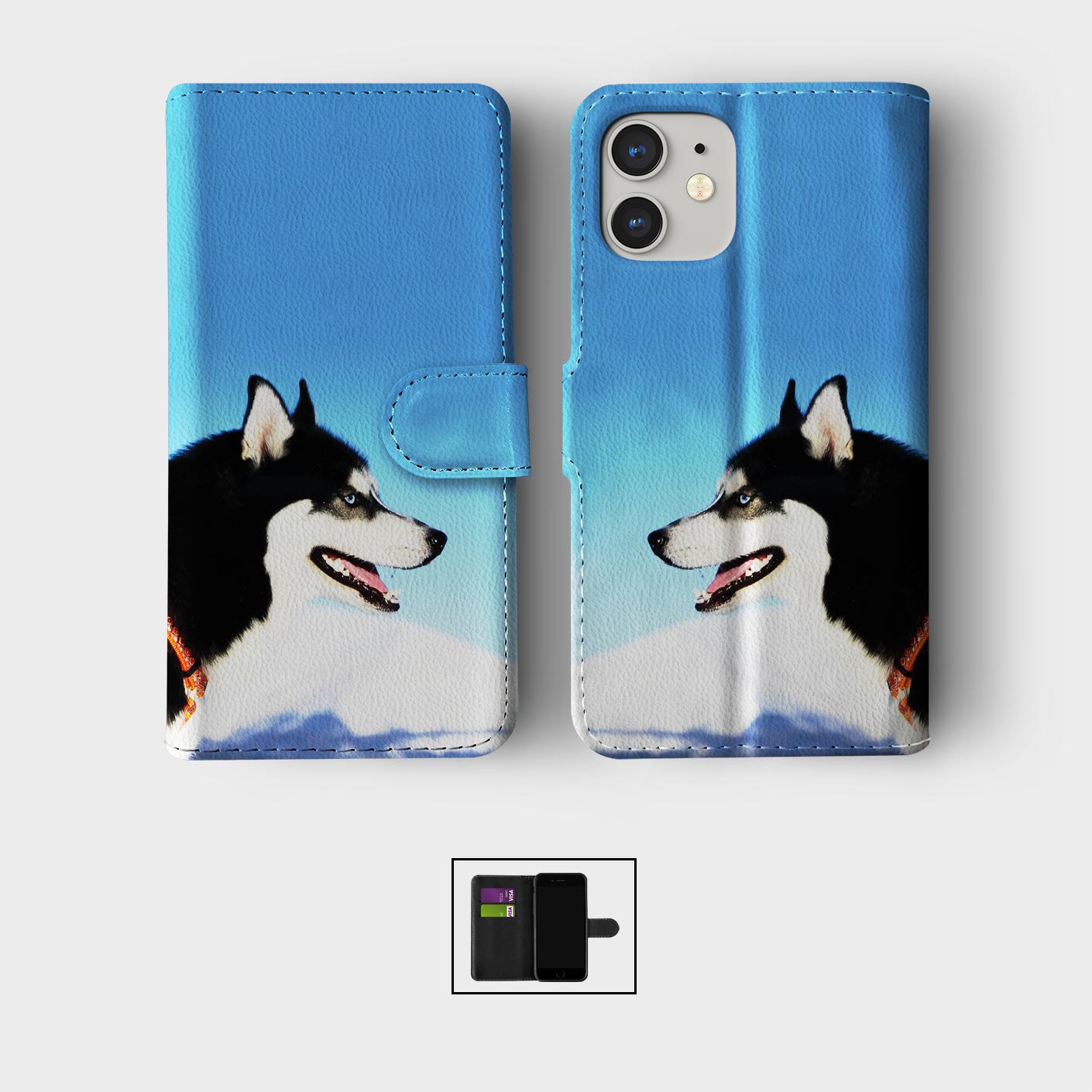 CASE FOR IPHONE 16 15 14 13 12 11 SE WALLET FLIP PHONE COVER HUSKY SIBERIAN DOG - Picture 3 of 8