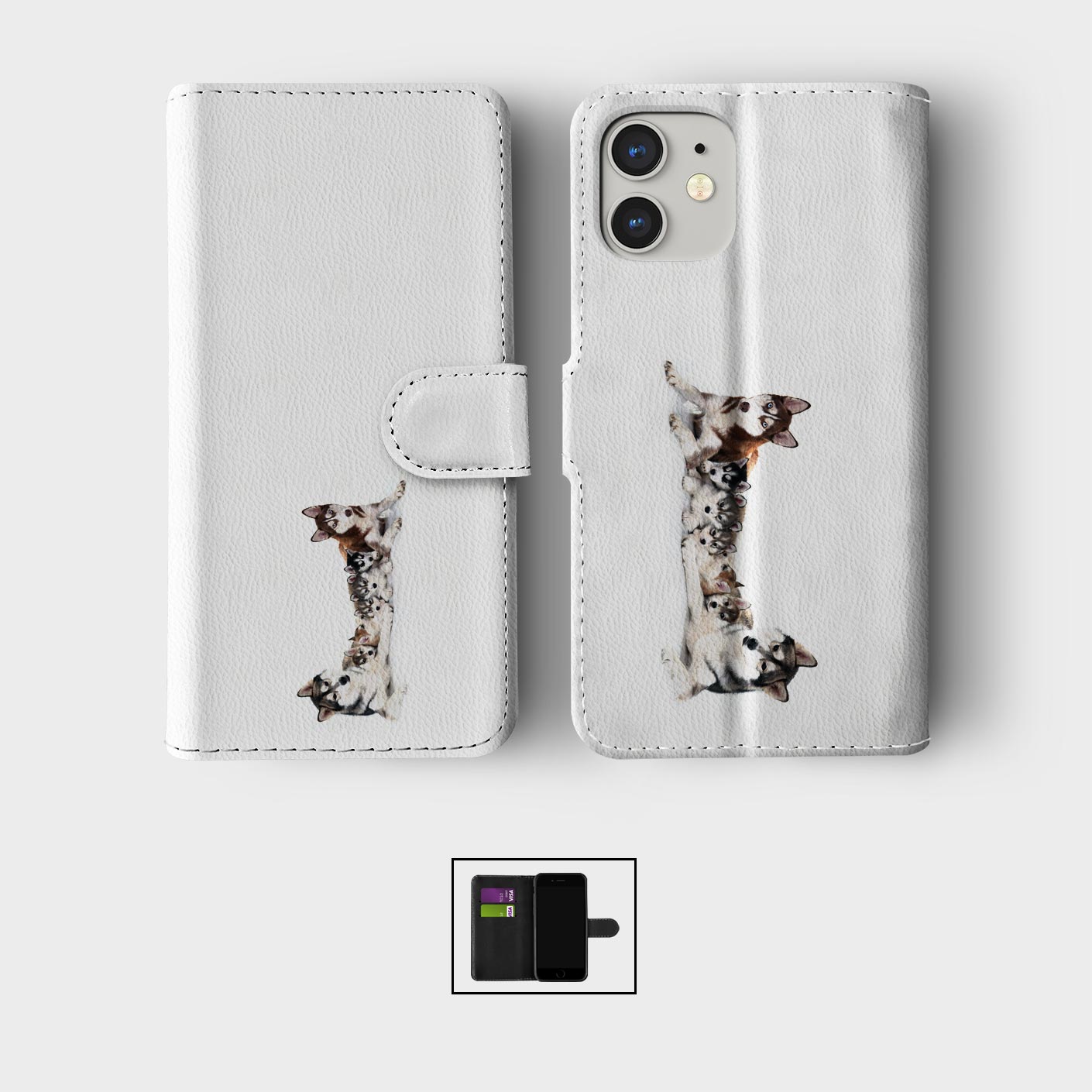CASE FOR IPHONE 16 15 14 13 12 11 SE WALLET FLIP PHONE COVER HUSKY SIBERIAN DOG - Picture 5 of 8