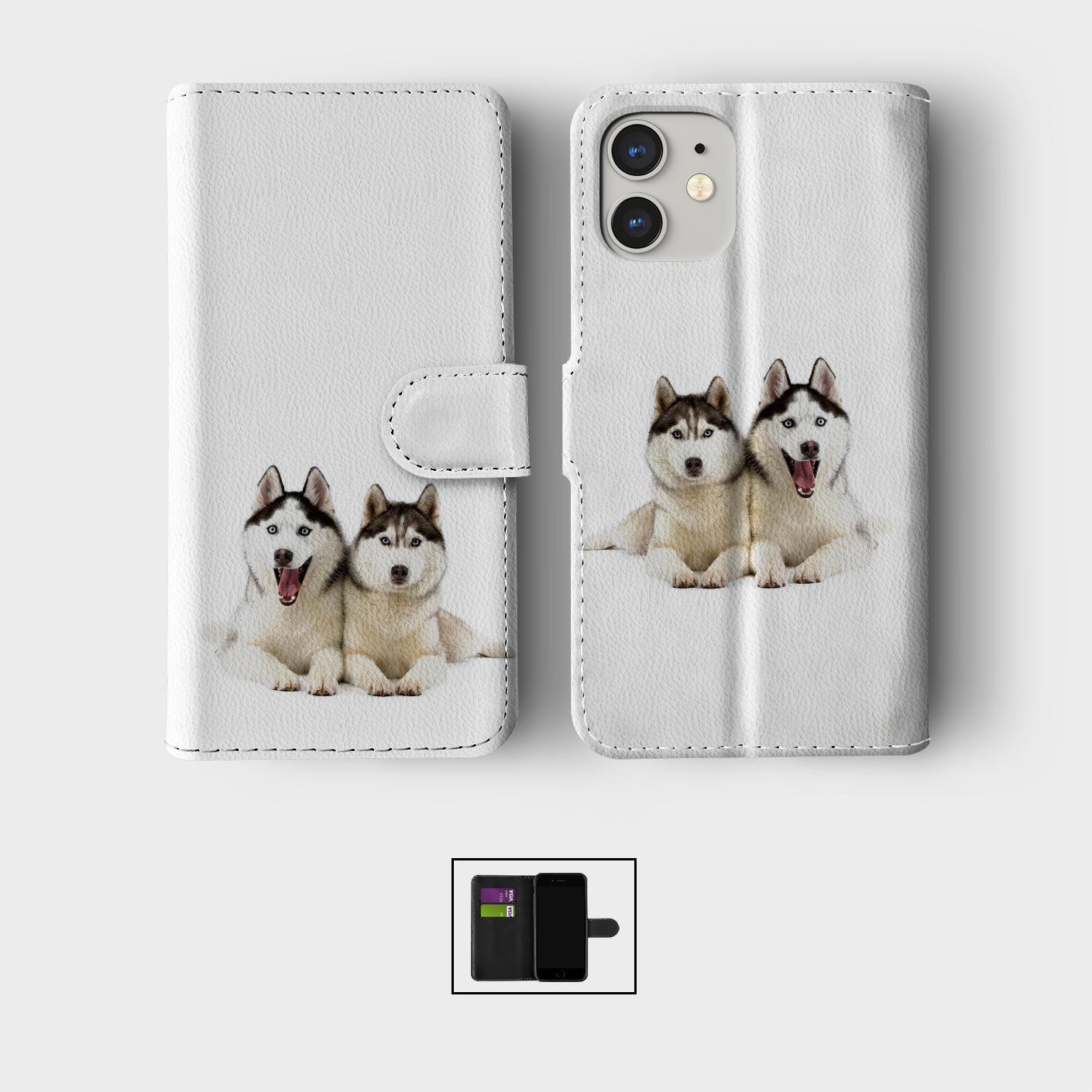 CASE FOR IPHONE 16 15 14 13 12 11 SE WALLET FLIP PHONE COVER HUSKY SIBERIAN DOG - Picture 6 of 8