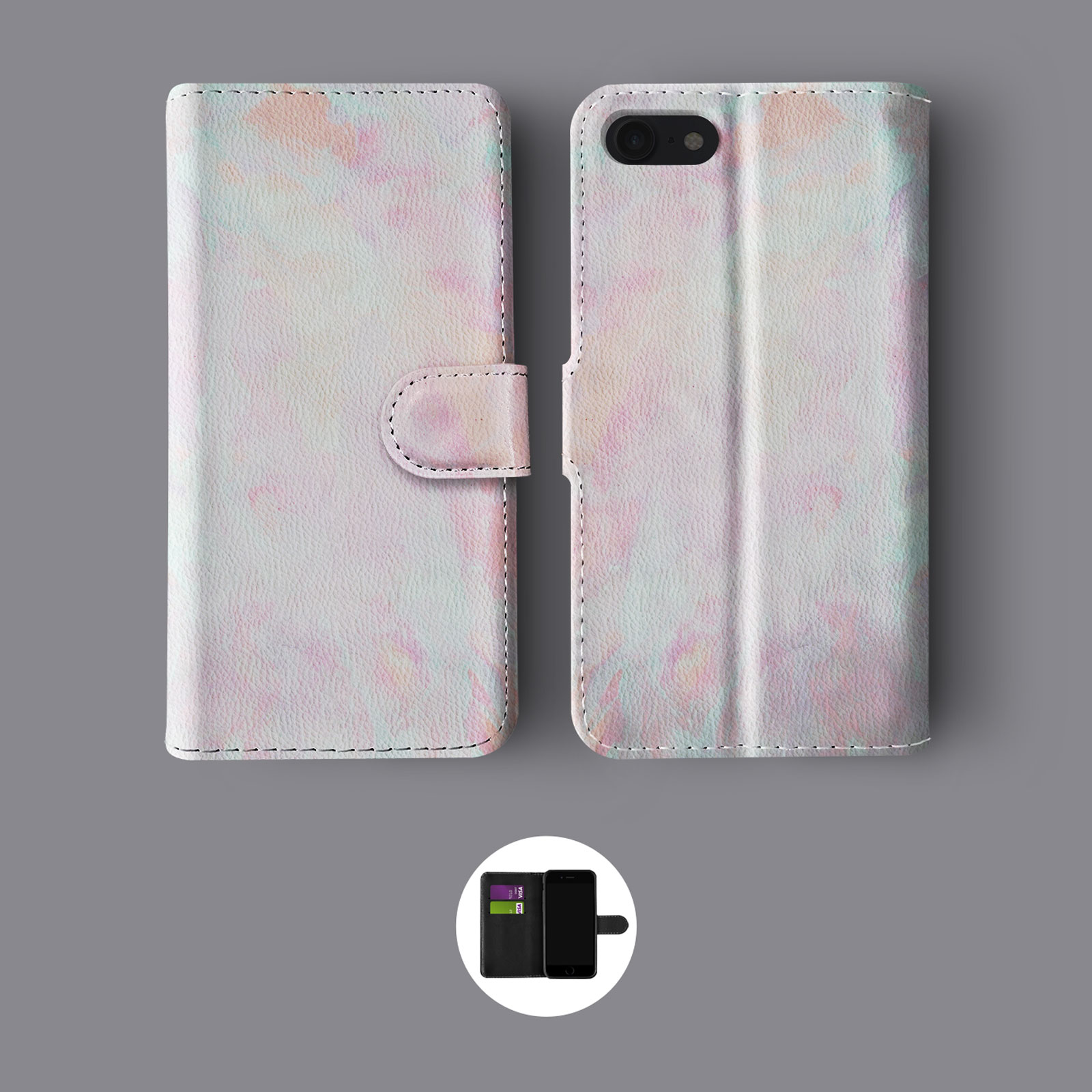 MARBLE IRIDESCENT HOLOGRAPHIC PSYCHEDELIC LEATHER WALLET PHONE CASE FOR IPHONE - Picture 7 of 10