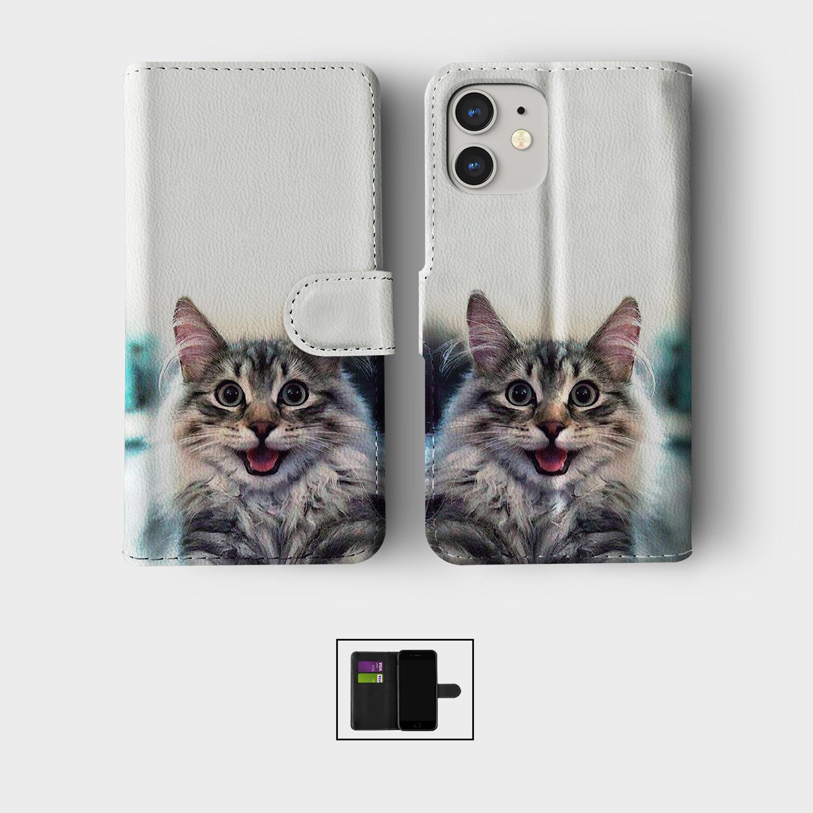 CASE FOR IPHONE 16 16E 15 14 12 12 PRO WALLET FLIP PHONE COVER CUTE KITTENS CATS - Picture 3 of 8