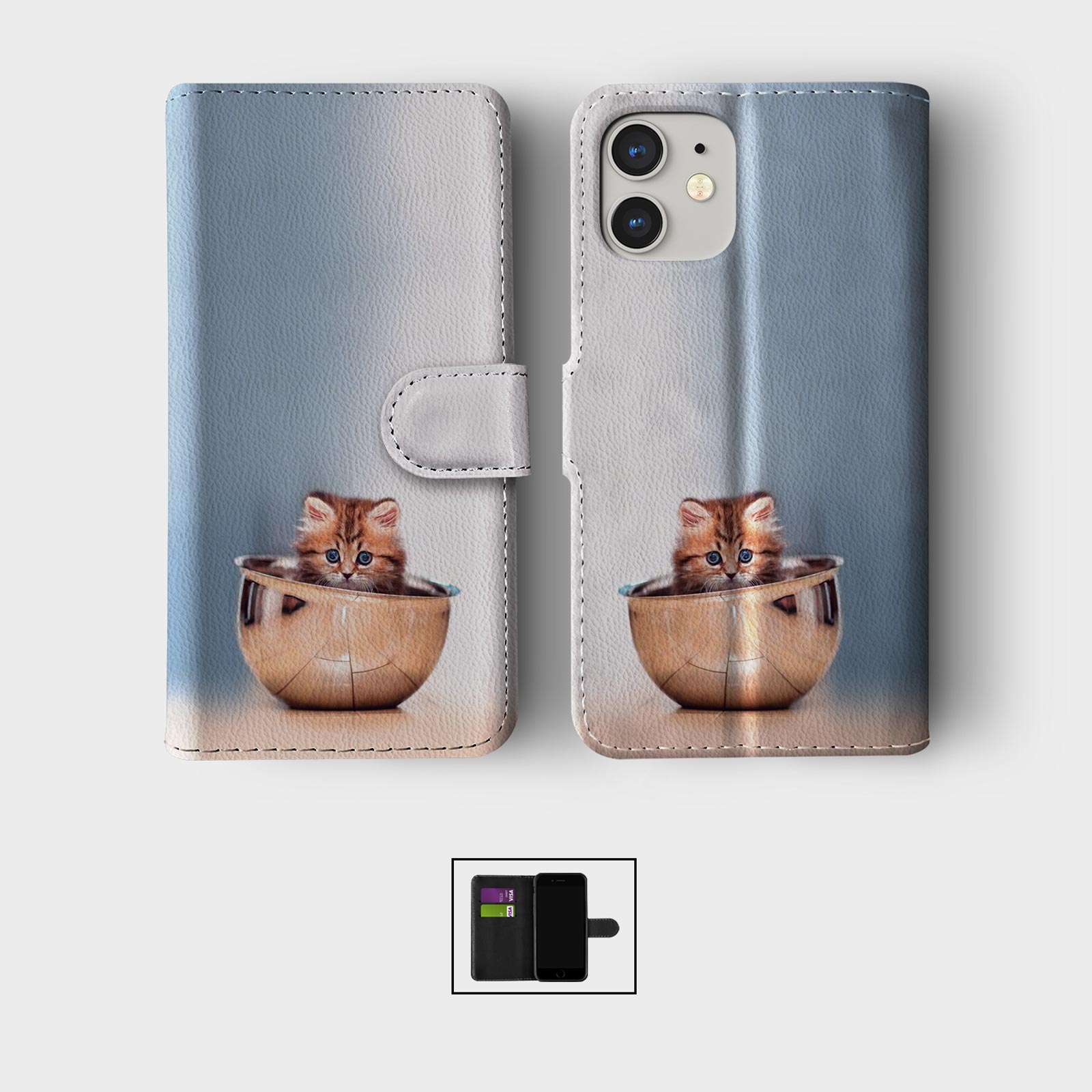 CASE FOR IPHONE 16 16E 15 14 12 12 PRO WALLET FLIP PHONE COVER CUTE KITTENS CATS - Picture 4 of 8