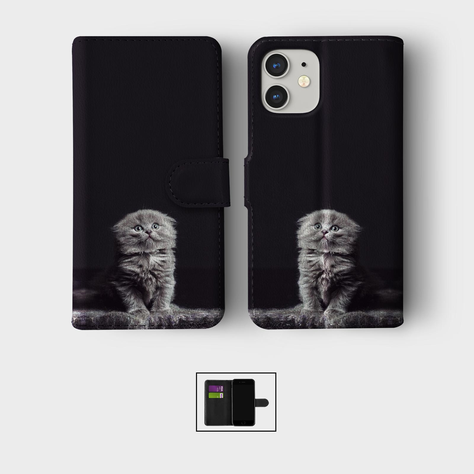 CASE FOR IPHONE 16 16E 15 14 12 12 PRO WALLET FLIP PHONE COVER CUTE KITTENS CATS - Picture 6 of 8