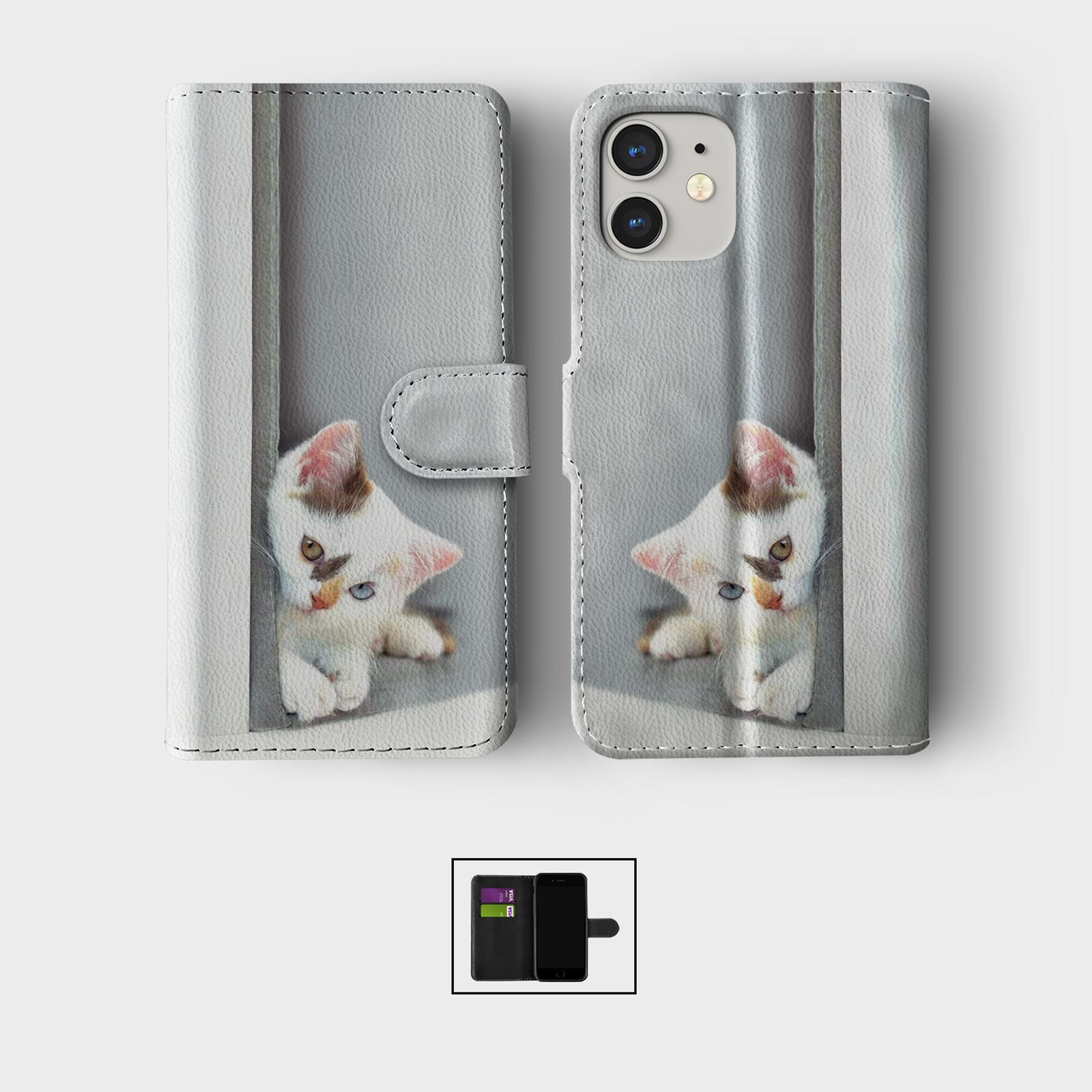 CASE FOR IPHONE 16 16E 15 14 12 12 PRO WALLET FLIP PHONE COVER CUTE KITTENS CATS - Picture 7 of 8