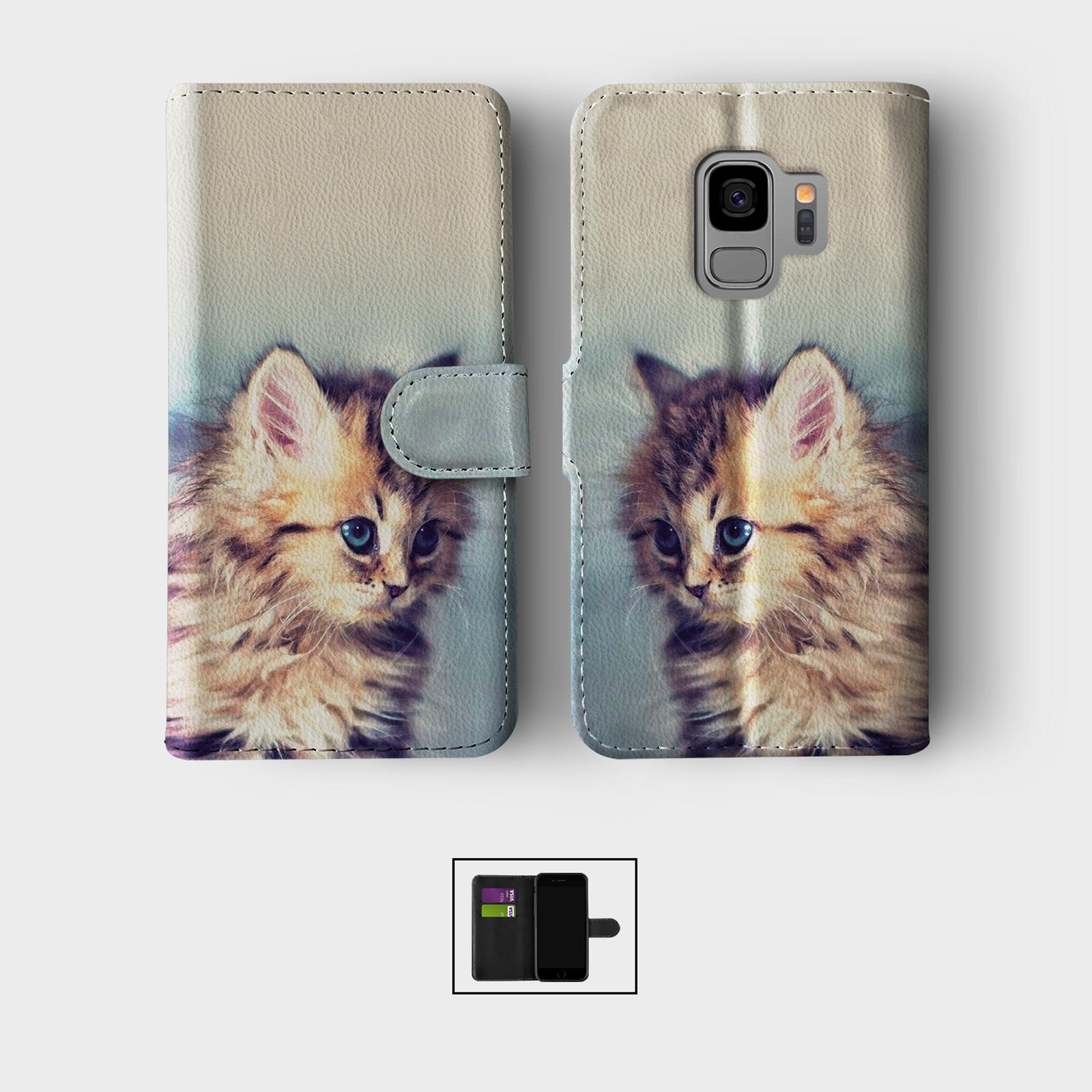 CASE FOR SAMSUNG S23 S22 S21 S20 S10 WALLET FLIP PHONE COVER CUTE KITTENS CATS - Picture 2 of 8