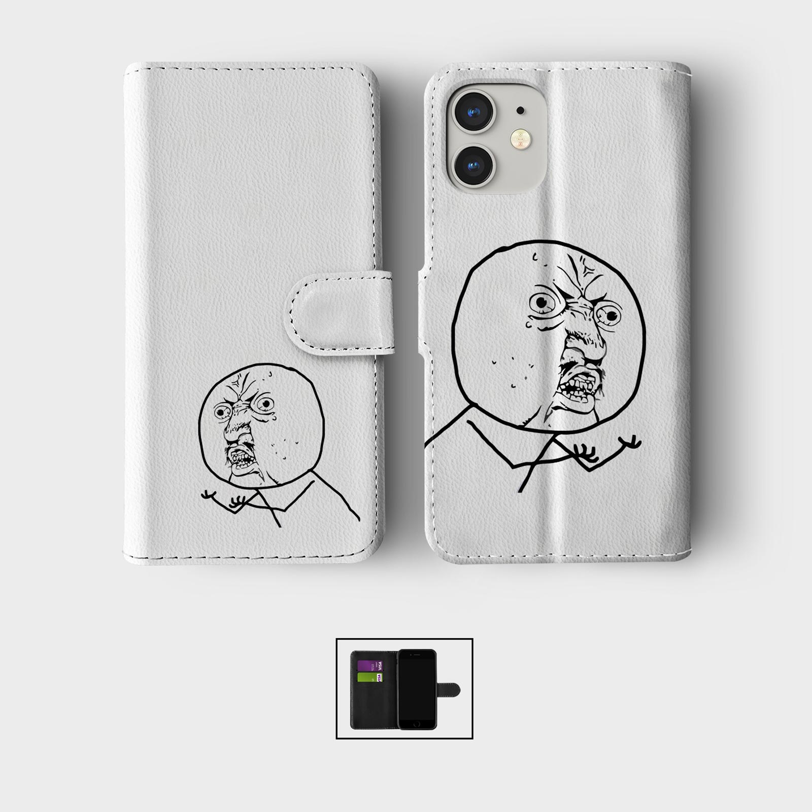 CASE FOR IPHONE 16 16E 15 14 12 SE PRO WALLET FLIP PHONE COVER MEME TROLL FACE - Picture 3 of 9