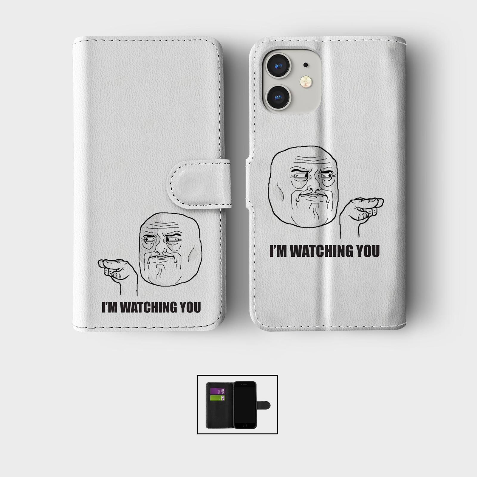 CASE FOR IPHONE 16 16E 15 14 12 SE PRO WALLET FLIP PHONE COVER MEME TROLL FACE - Picture 4 of 9