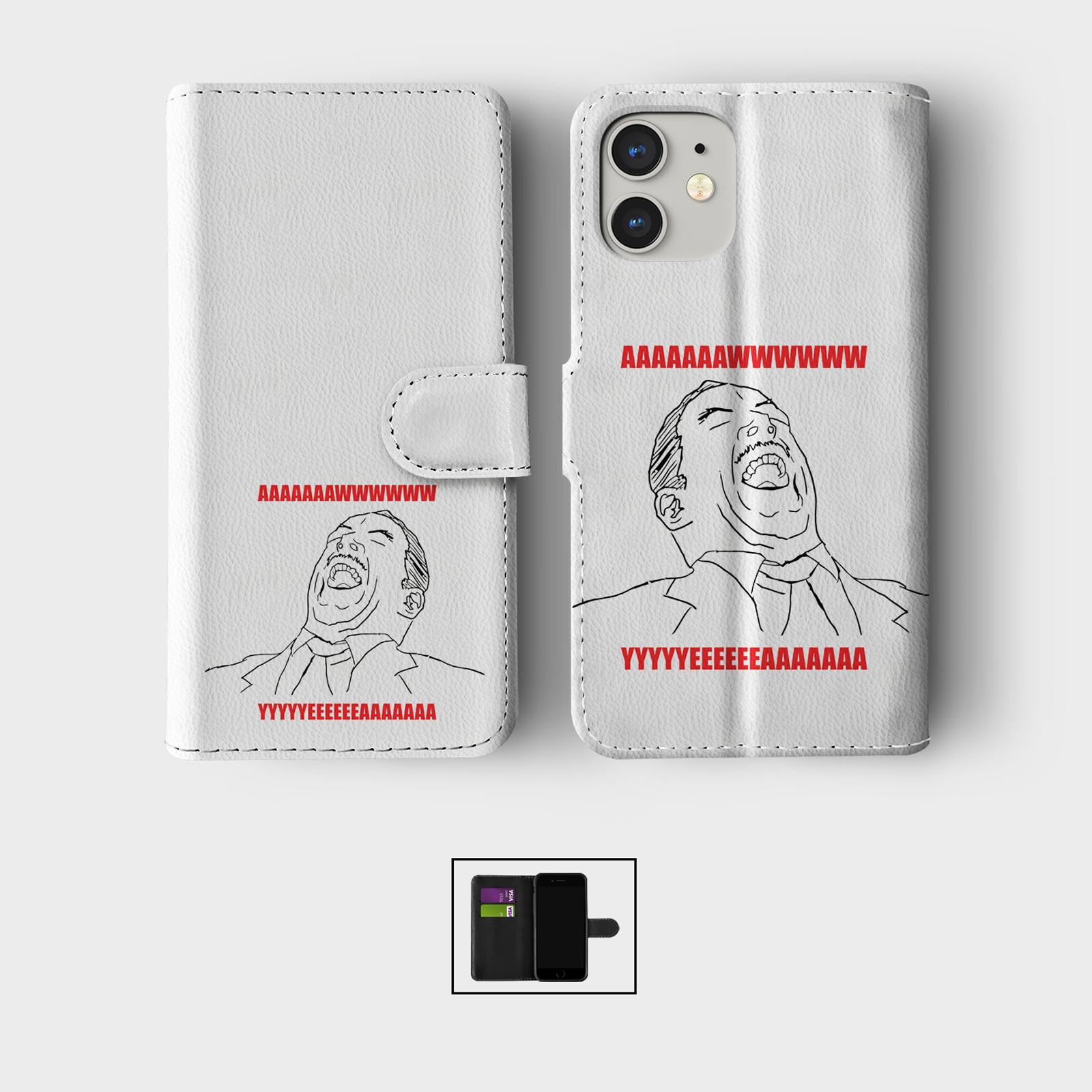 CASE FOR IPHONE 16 16E 15 14 12 SE PRO WALLET FLIP PHONE COVER MEME TROLL FACE - Picture 5 of 9