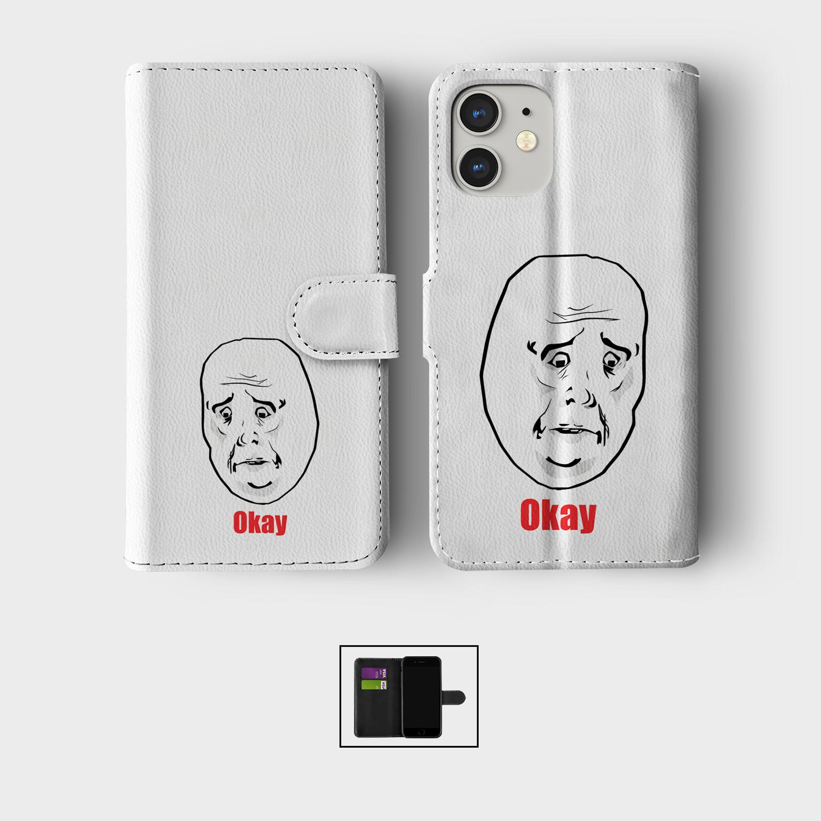 CASE FOR IPHONE 16 16E 15 14 12 SE PRO WALLET FLIP PHONE COVER MEME TROLL FACE - Picture 6 of 9