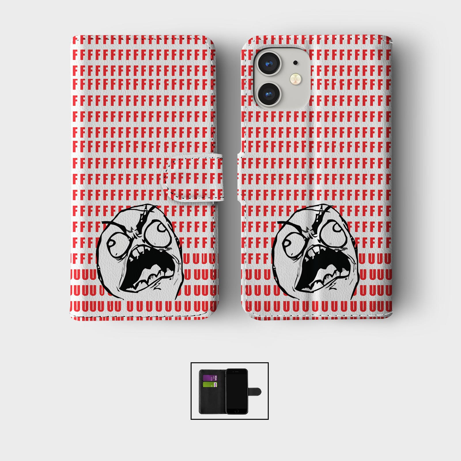 CASE FOR IPHONE 16 16E 15 14 12 SE PRO WALLET FLIP PHONE COVER MEME TROLL FACE - Picture 7 of 9