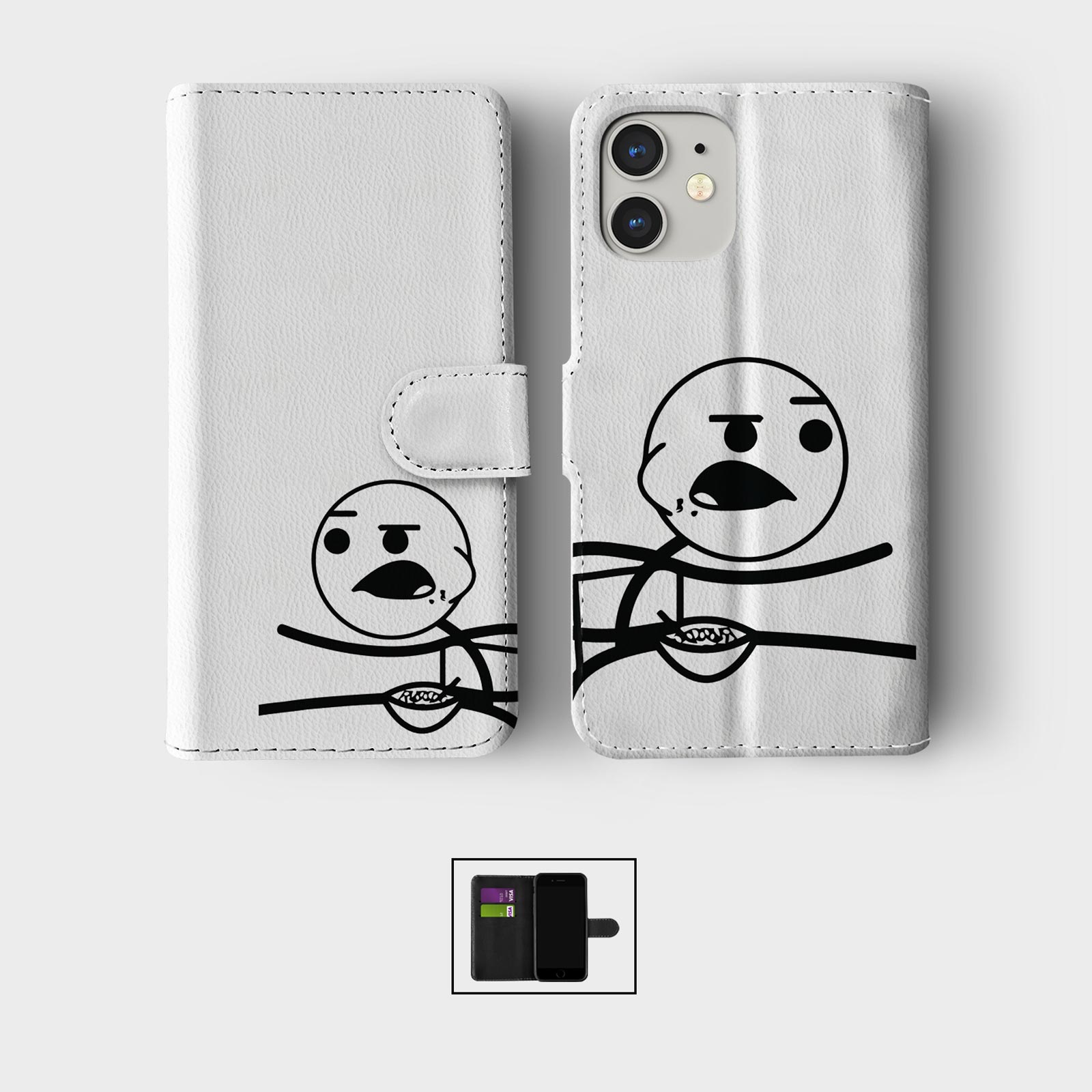 CASE FOR IPHONE 16 16E 15 14 12 SE PRO WALLET FLIP PHONE COVER MEME TROLL FACE - Picture 8 of 9