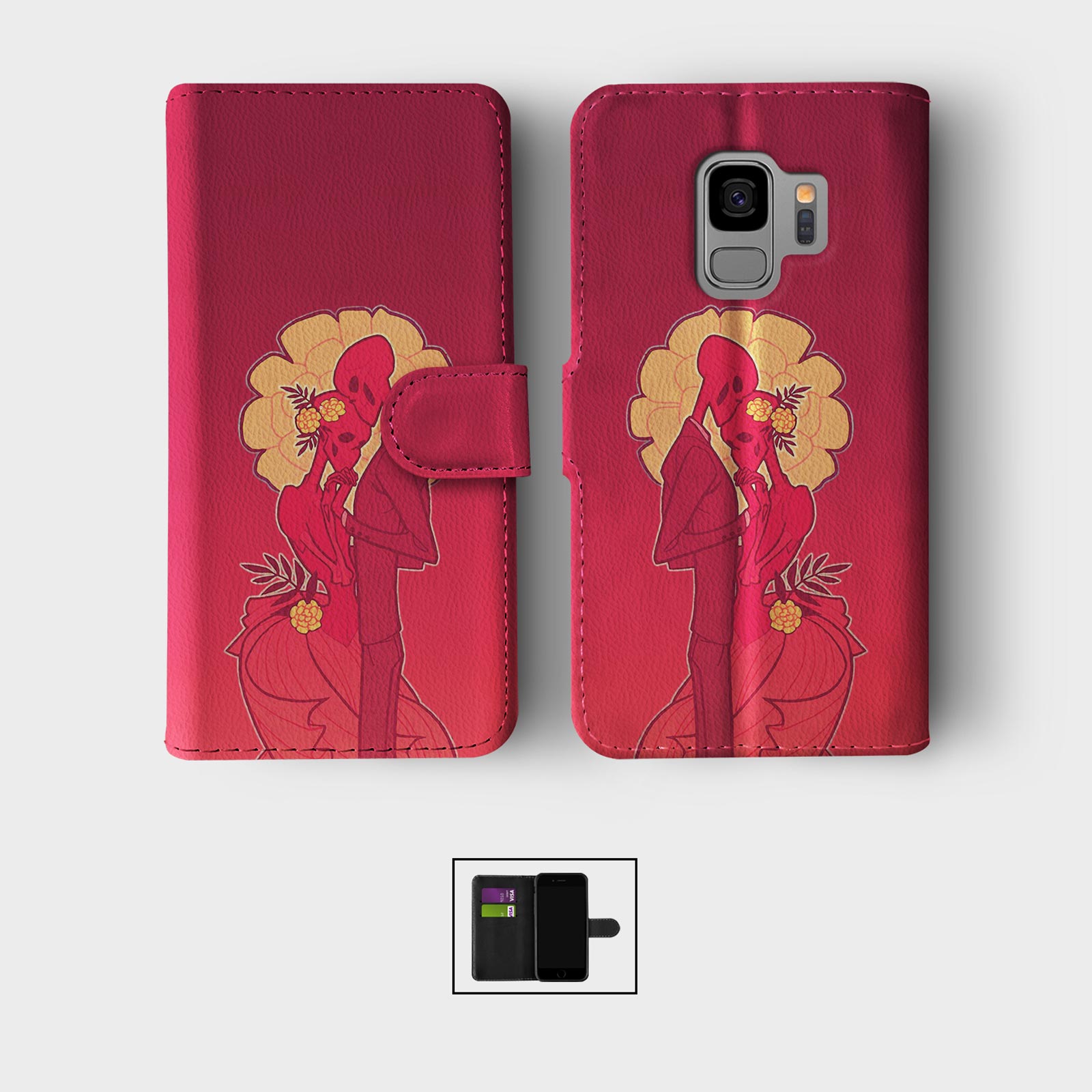 CASE FOR SAMSUNG S23 S22 S21 S20 S10 WALLET FLIP PHONE COVER MEXICAN SUGAR SKULL - Picture 7 of 8