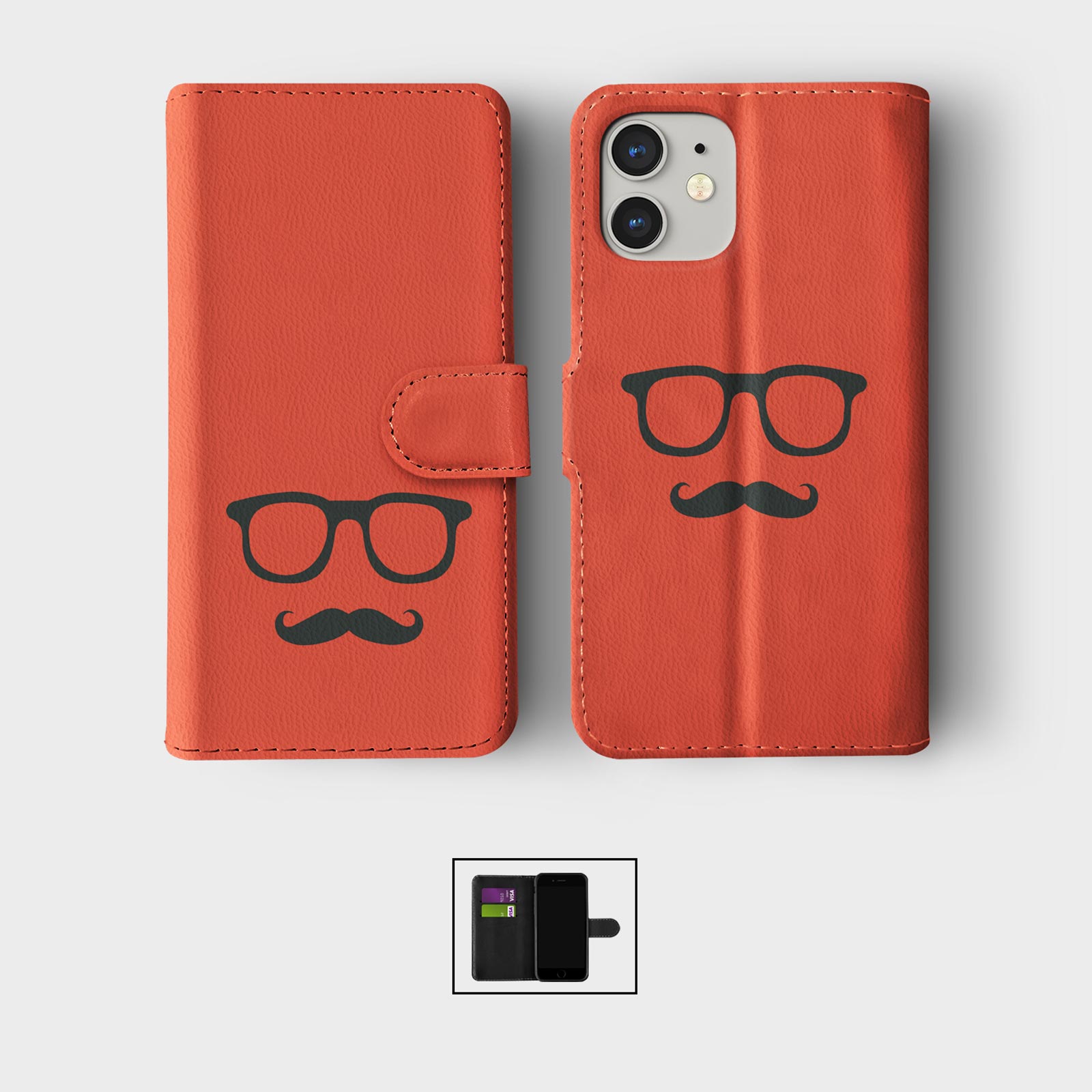 CASE FOR IPHONE 16 15 14 13 12 11 SE PRO WALLET FLIP PHONE COVER MUSTACHES FUNNY