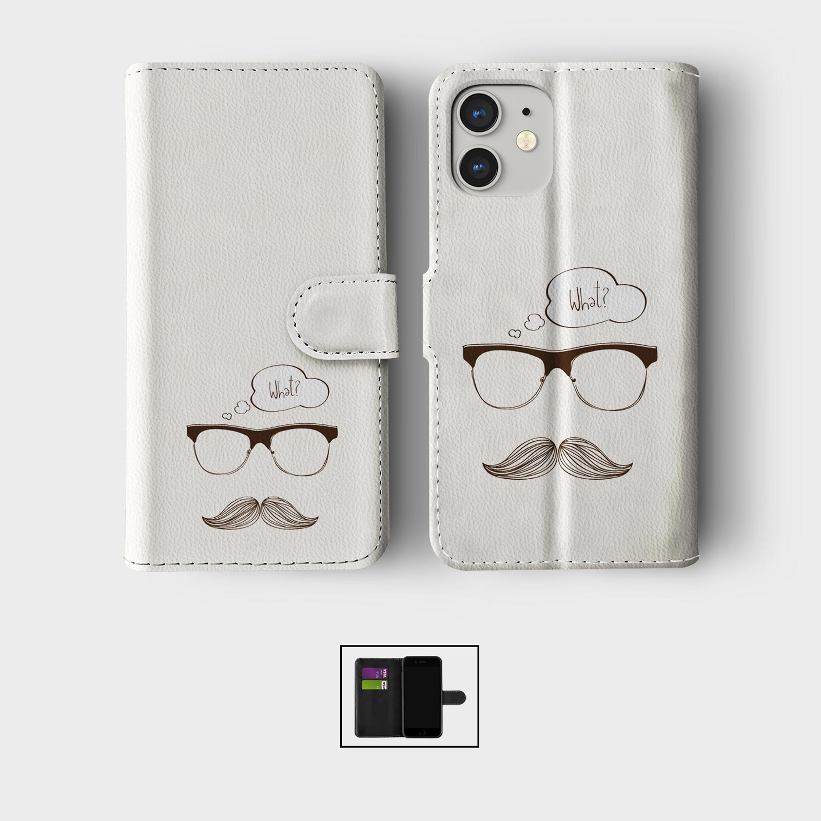 CASE FOR IPHONE 16 16E 15 14 12 SE PRO WALLET FLIP PHONE COVER MUSTACHES FUNNY - Picture 7 of 8