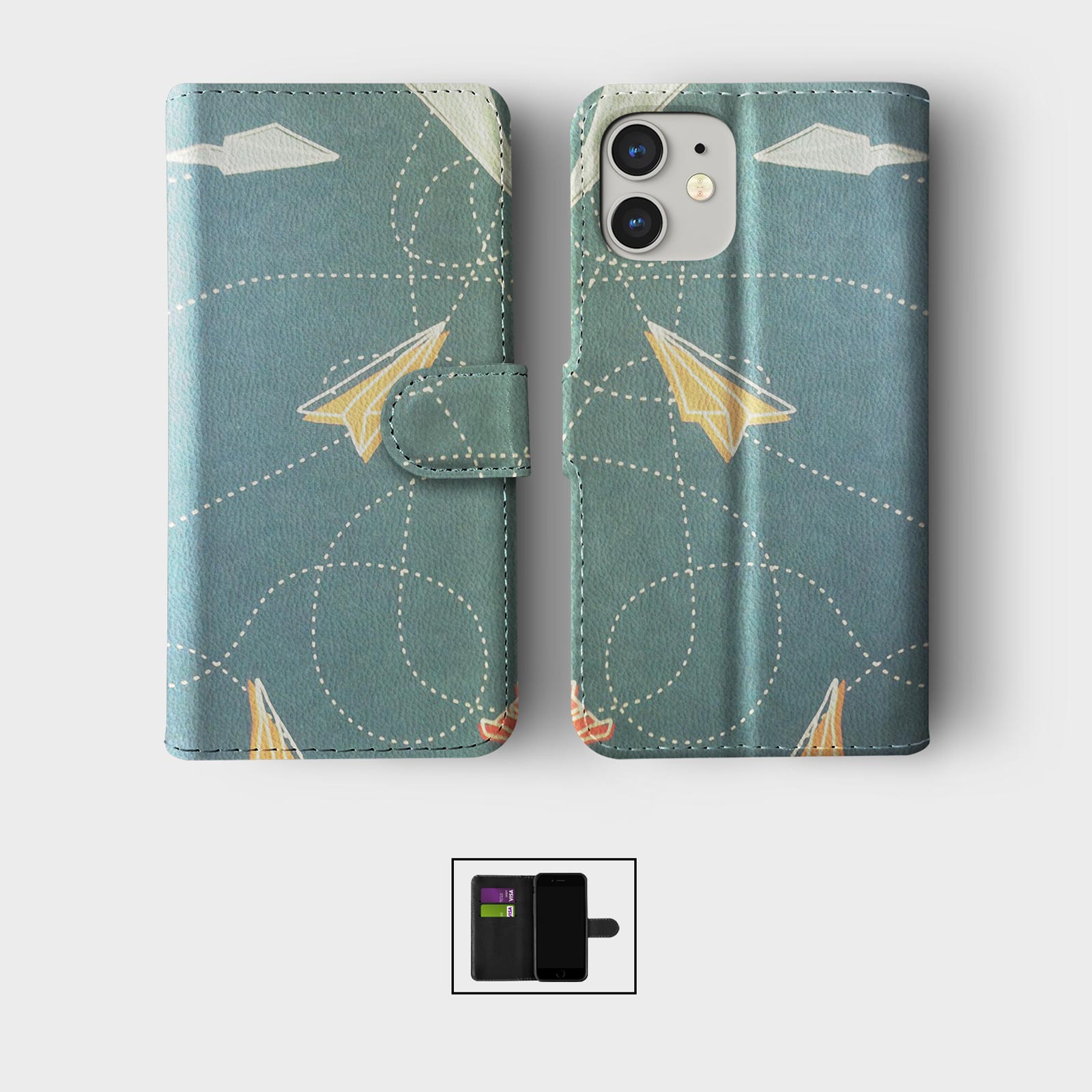 CASE FOR IPHONE 16 16E 15 14 12 12 SE PRO WALLET FLIP PHONE COVER PAPER PLANES - Picture 2 of 8