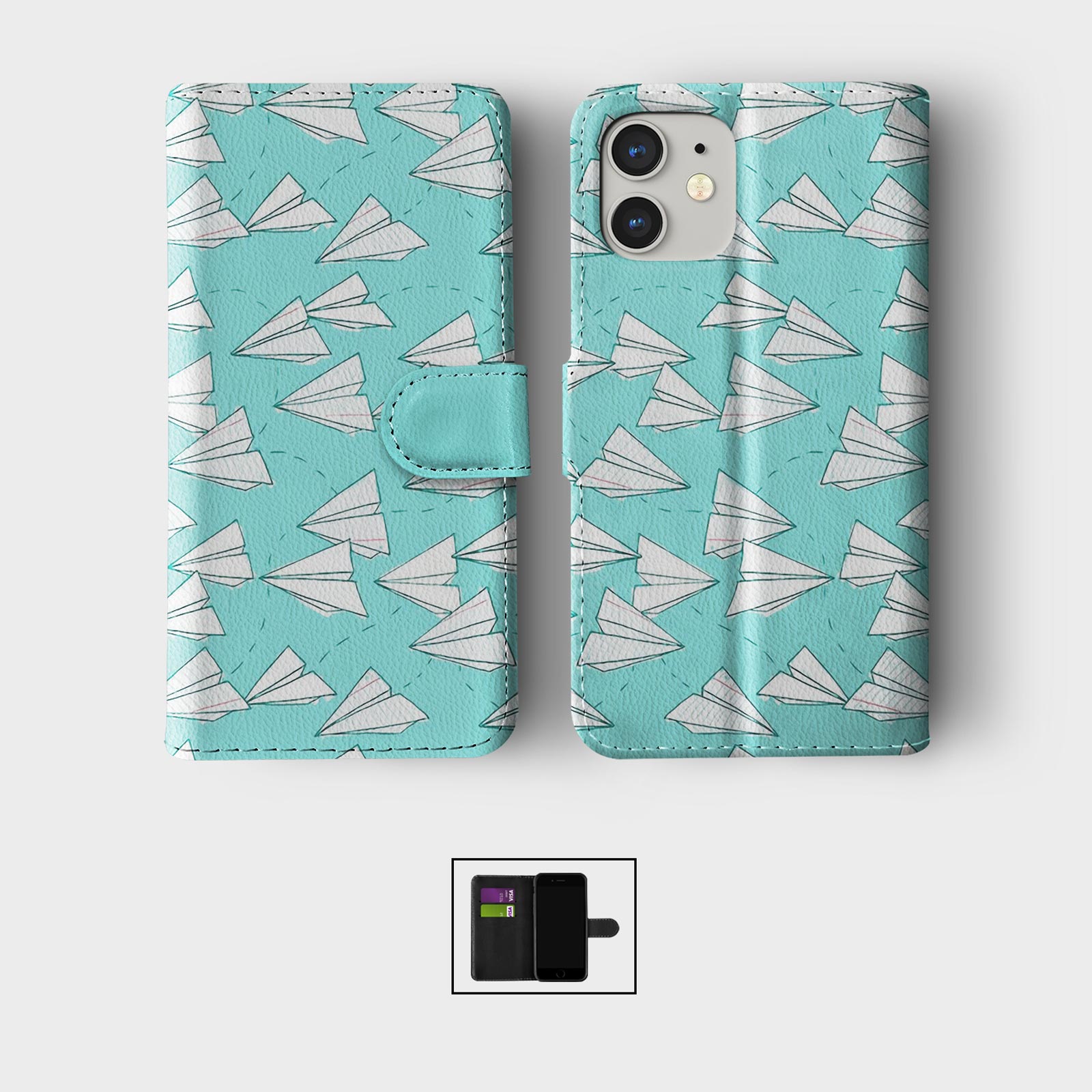 CASE FOR IPHONE 16 16E 15 14 12 12 SE PRO WALLET FLIP PHONE COVER PAPER PLANES - Picture 3 of 8