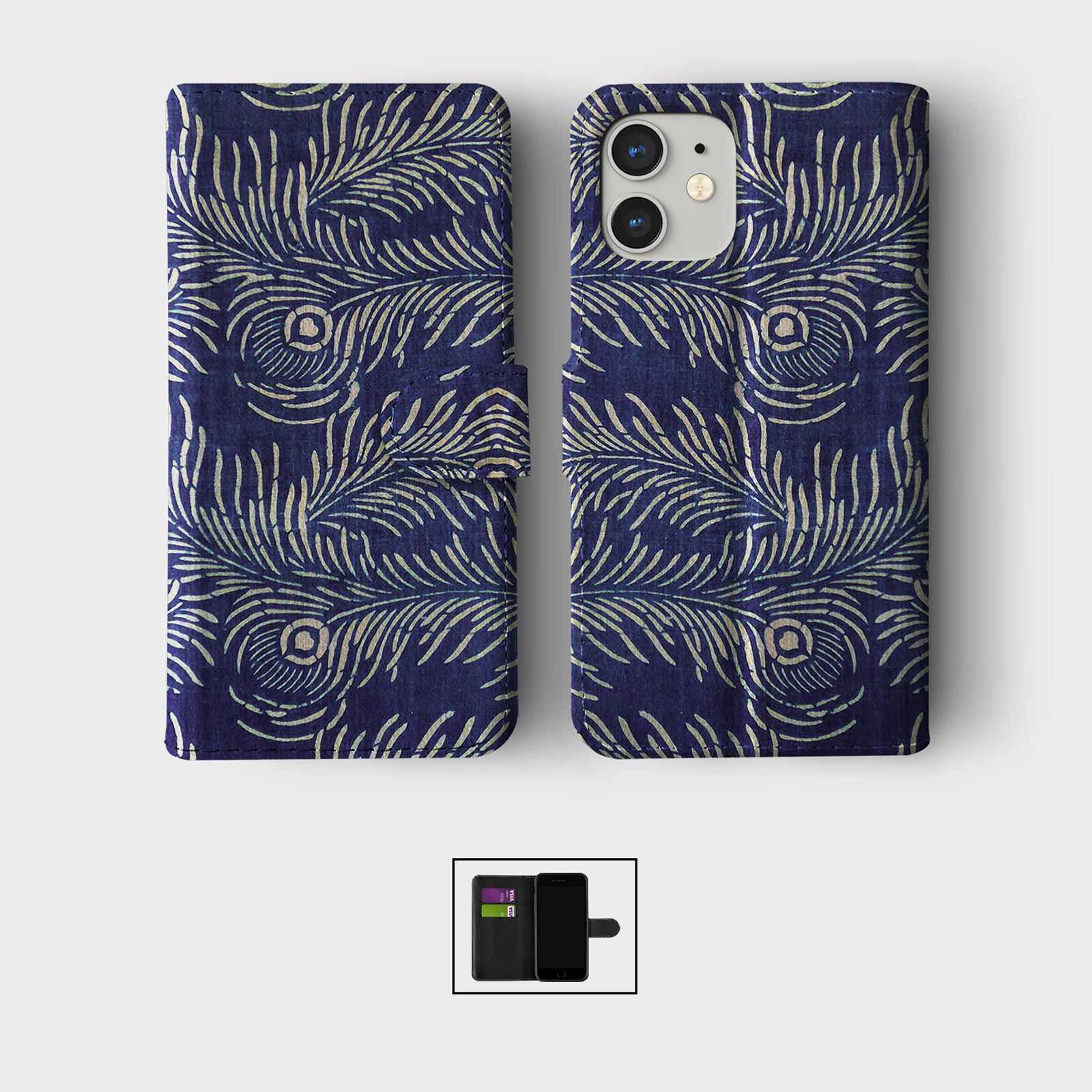 CASE FOR IPHONE 16 16E 15 14 12 SE PRO WALLET FLIP PHONE COVER PEACOCK FEATHER - Picture 7 of 8