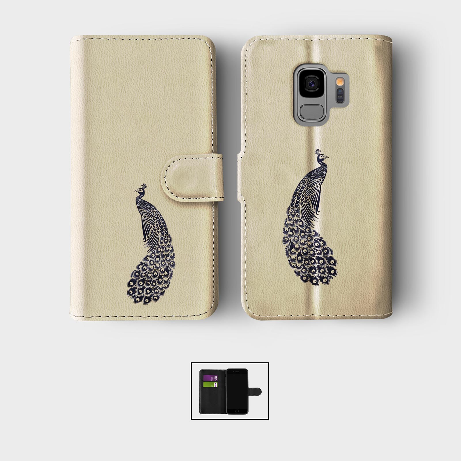 CASE FOR SAMSUNG S23 S22 S21 S20 S10 S9 WALLET FLIP PHONE COVER PEACOCK FEATHER - Picture 2 of 8