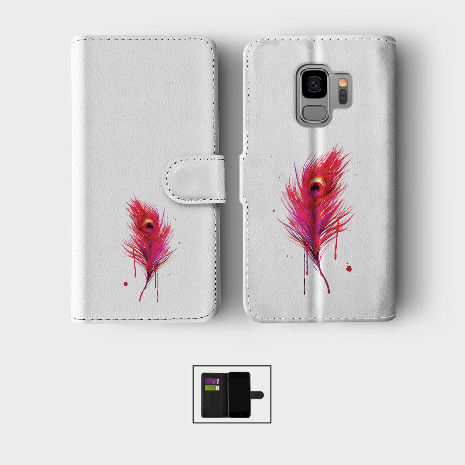 CASE FOR SAMSUNG S23 S22 S21 S20 S10 S9 WALLET FLIP PHONE COVER PEACOCK FEATHER - Picture 3 of 8