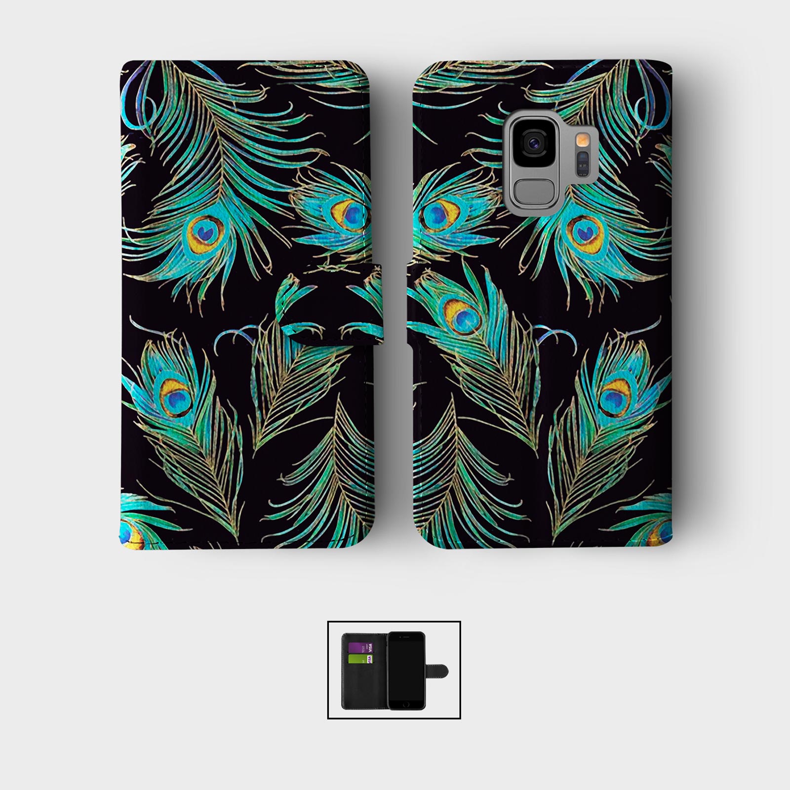 CASE FOR SAMSUNG S23 S22 S21 S20 S10 S9 WALLET FLIP PHONE COVER PEACOCK FEATHER - Picture 6 of 8