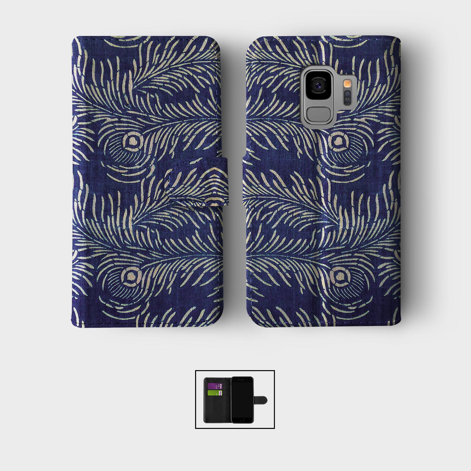 CASE FOR SAMSUNG S23 S22 S21 S20 S10 S9 WALLET FLIP PHONE COVER PEACOCK FEATHER - Picture 7 of 8
