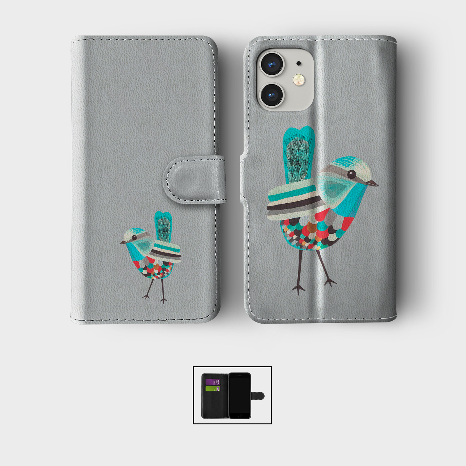 CASE FOR IPHONE 16 15 14 13 12 11 SE WALLET FLIP PHONE COVER BIRDS BIRDIES FLOCK - Picture 2 of 10