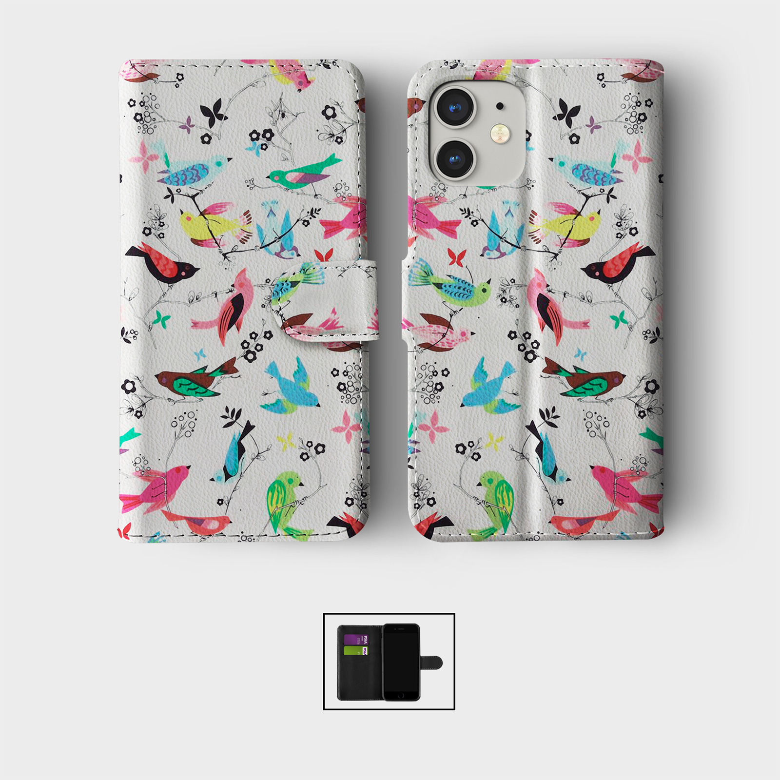 CASE FOR IPHONE 16 15 14 13 12 11 SE WALLET FLIP PHONE COVER BIRDS BIRDIES FLOCK - Picture 4 of 10