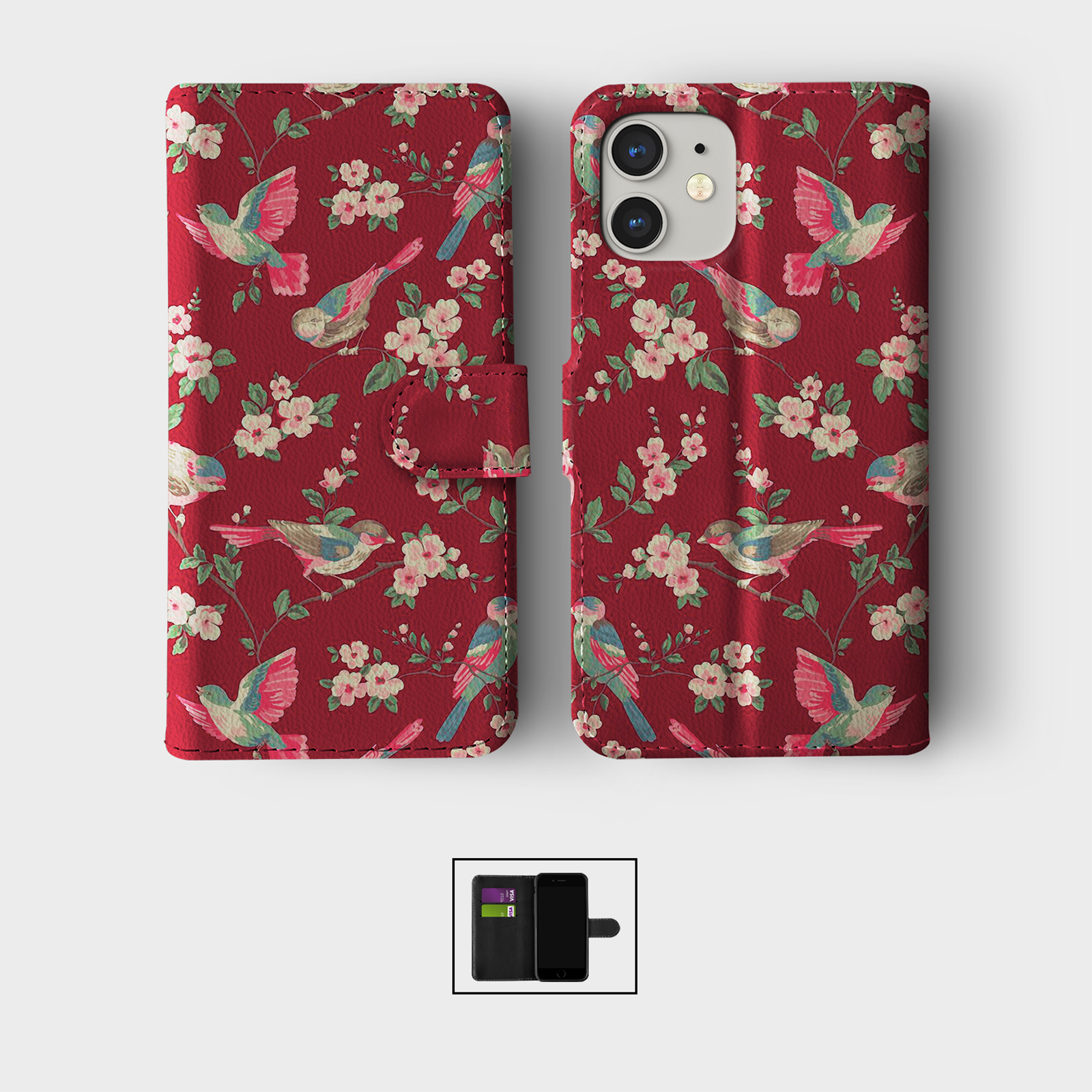 CASE FOR IPHONE 16 15 14 13 12 11 SE WALLET FLIP PHONE COVER BIRDS BIRDIES FLOCK - Picture 5 of 10
