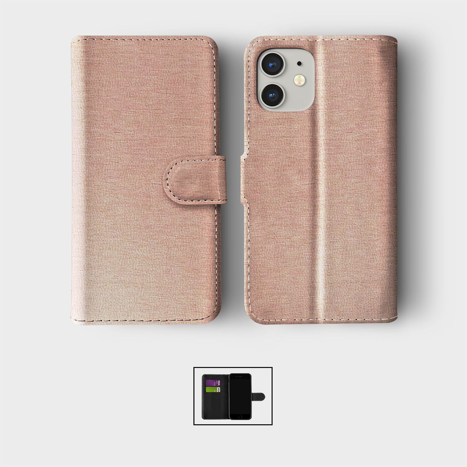 CASE FOR IPHONE 16 15 14 13 12 11 PRO WALLET FLIP PHONE COVER GLITTER GOLD PINK - Picture 3 of 4
