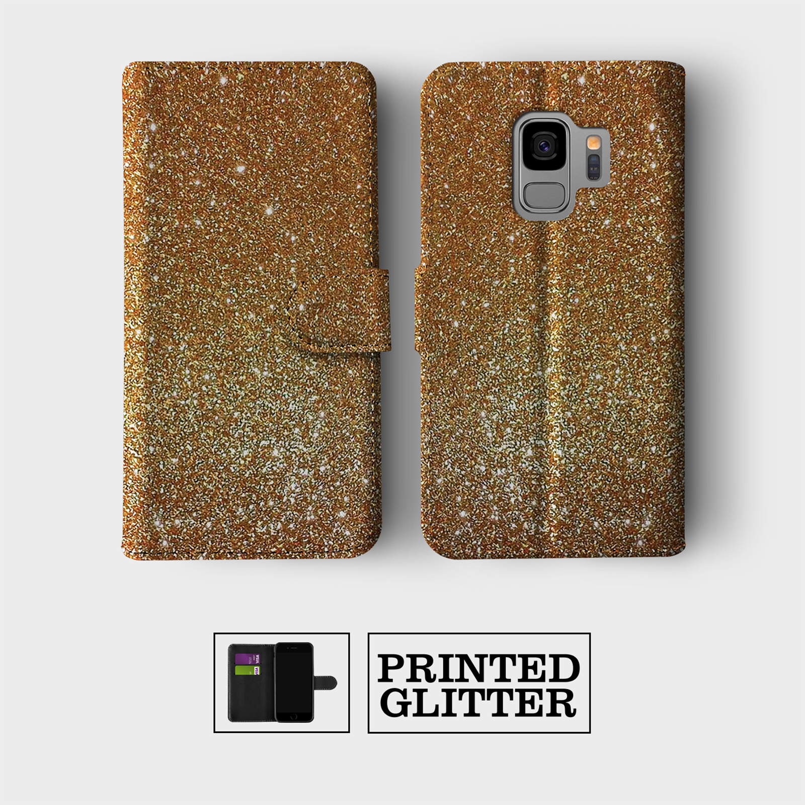CASE FOR SAMSUNG S23 S22 S21 S20 S10 WALLET FLIP PHONE COVER GLITTER GOLD PINK - Picture 2 of 4