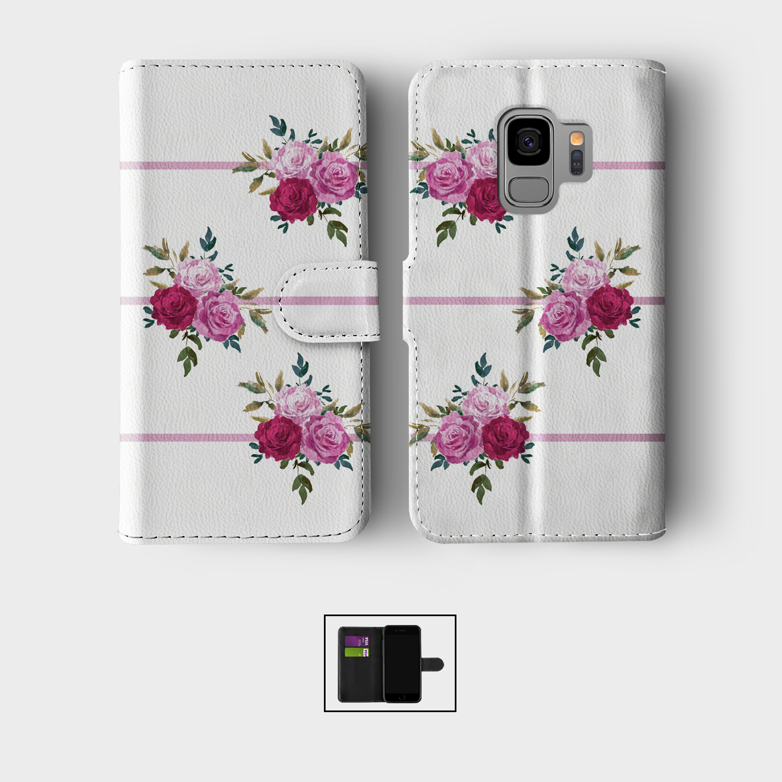 CASE FOR SAMSUNG S23 S22 S21 S20 S10 S9 WALLET FLIP PHONE COVER UNICORN ROSES - Picture 2 of 10