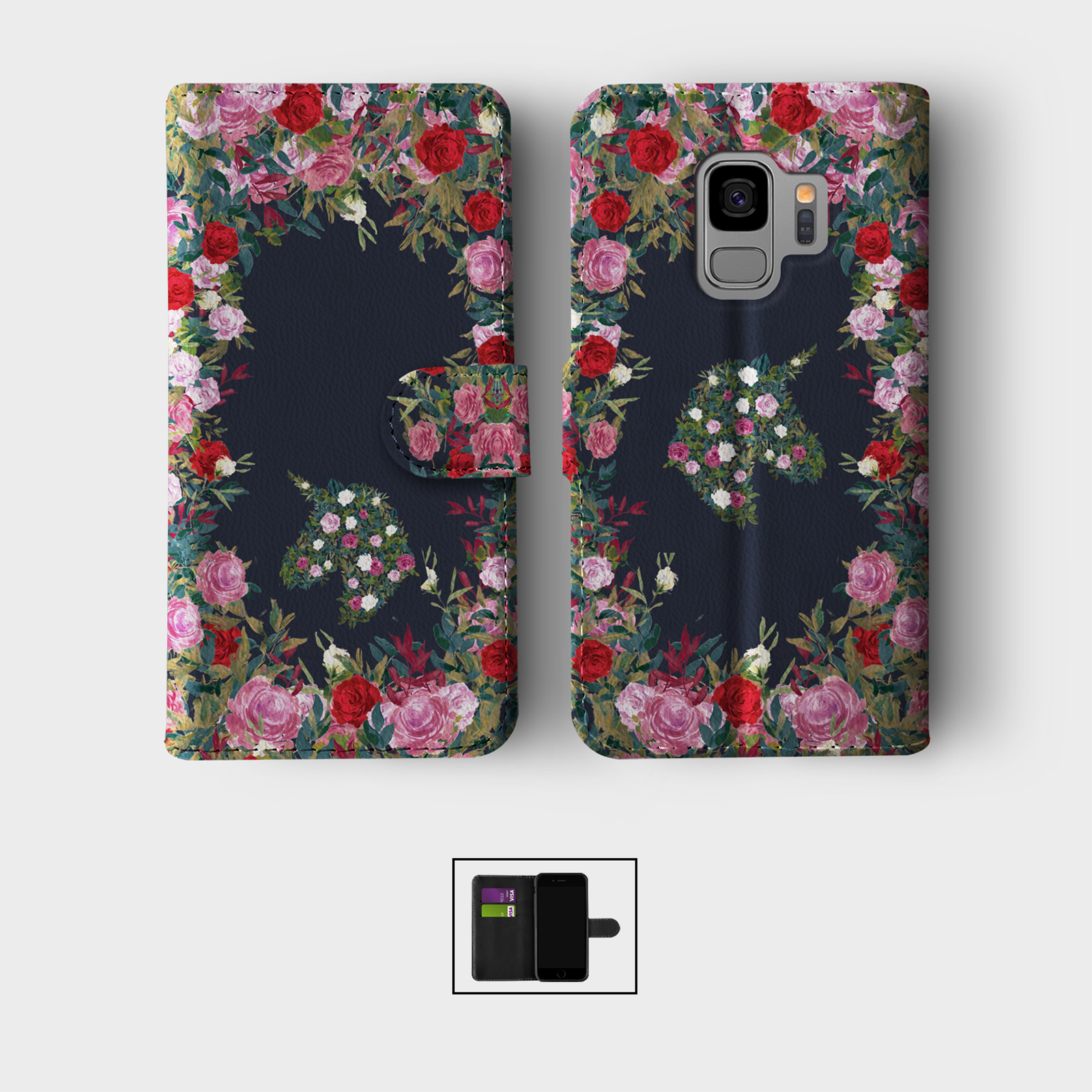 CASE FOR SAMSUNG S23 S22 S21 S20 S10 S9 WALLET FLIP PHONE COVER UNICORN ROSES - Picture 7 of 10