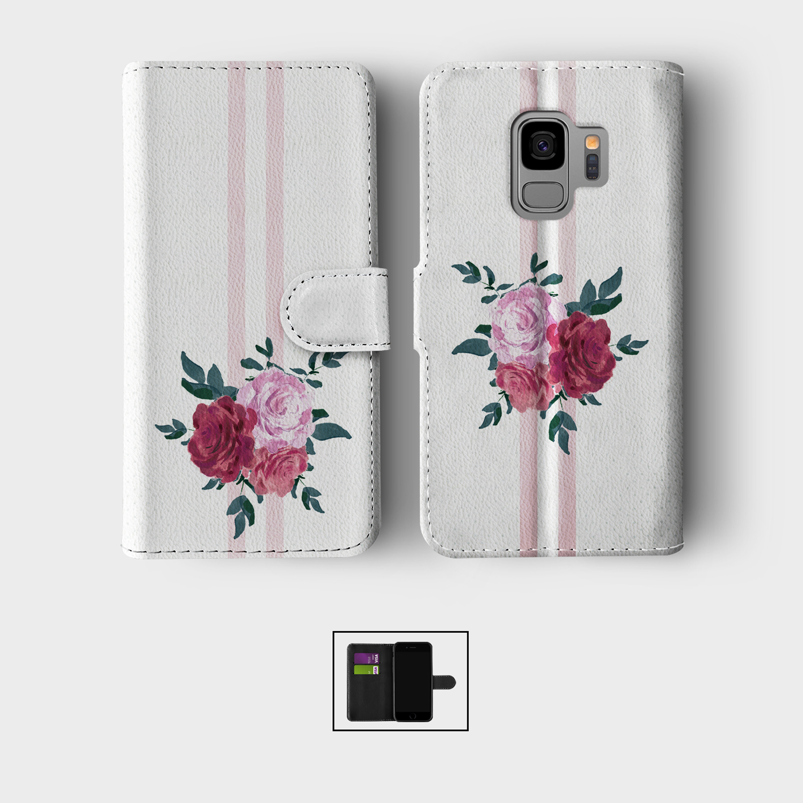CASE FOR SAMSUNG S23 S22 S21 S20 S10 S9 WALLET FLIP PHONE COVER UNICORN ROSES - Picture 9 of 10