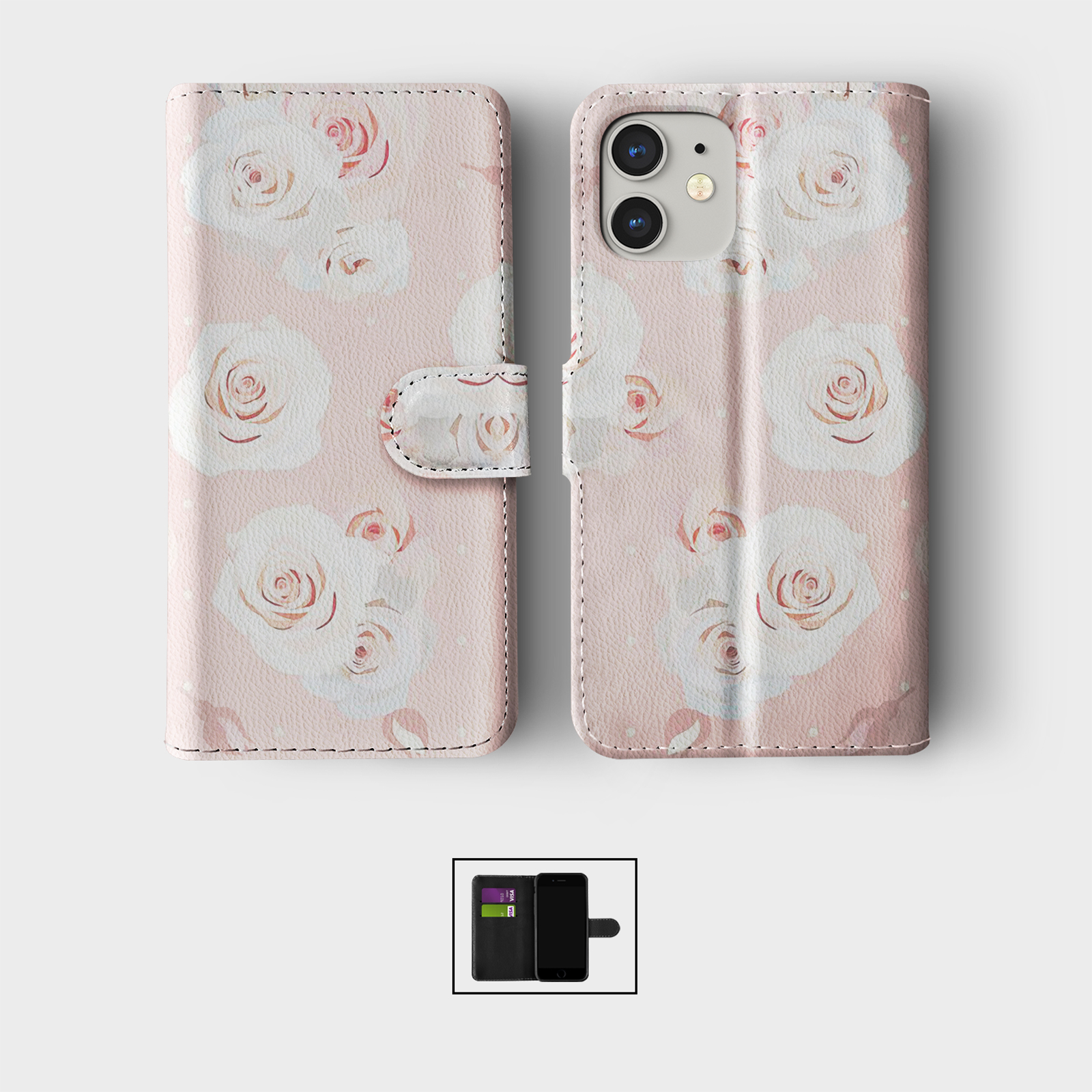 CASE FOR IPHONE 16 15 14 13 12 11 SE WALLET FLIP PHONE COVER FLORAL ROSES DAISY - Picture 9 of 10