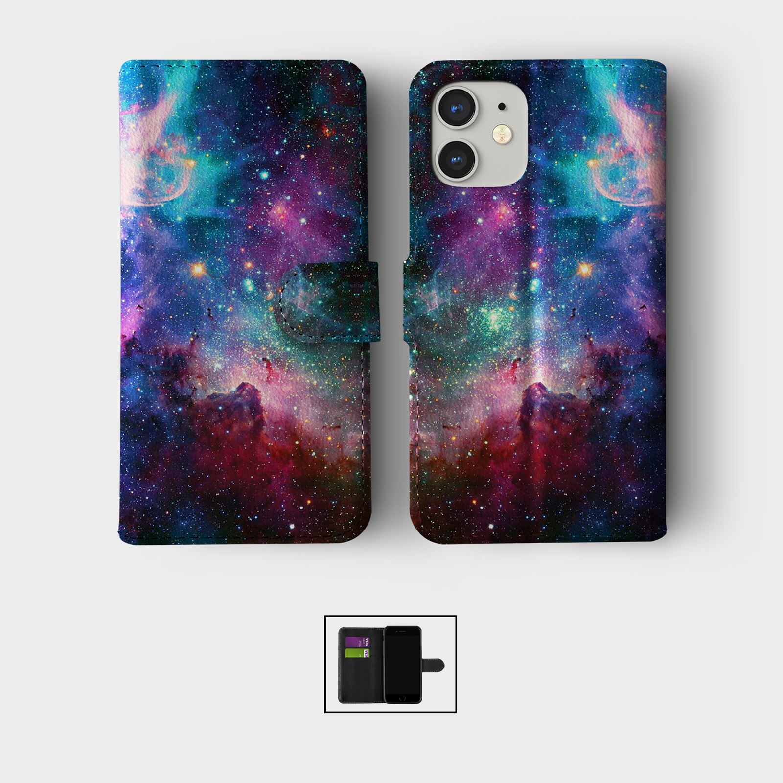 CASE FOR IPHONE 16 15 14 13 12 11 SE WALLET FLIP PHONE COVER SPACE STARS NEBULA - Picture 3 of 10