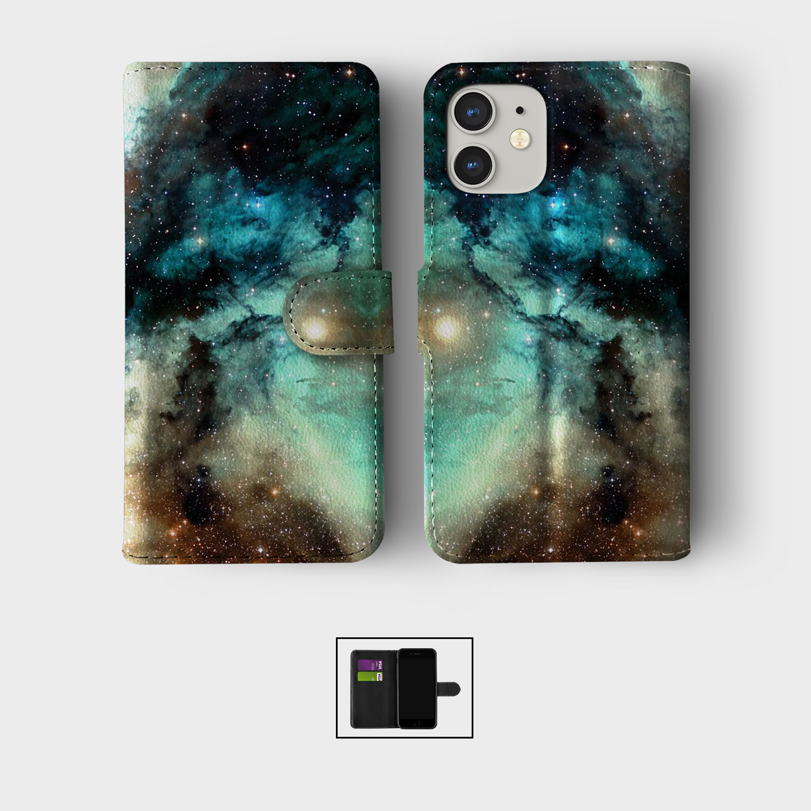 CASE FOR IPHONE 16 15 14 13 12 11 SE WALLET FLIP PHONE COVER SPACE STARS NEBULA - Picture 4 of 10