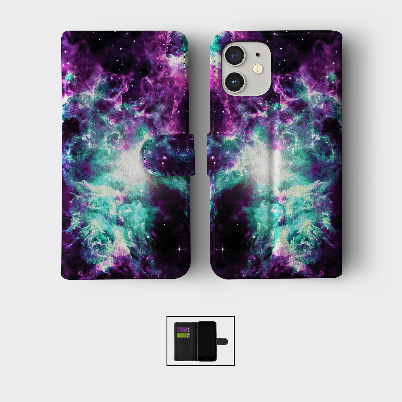 CASE FOR IPHONE 16 15 14 13 12 11 SE WALLET FLIP PHONE COVER SPACE STARS NEBULA - Picture 8 of 10