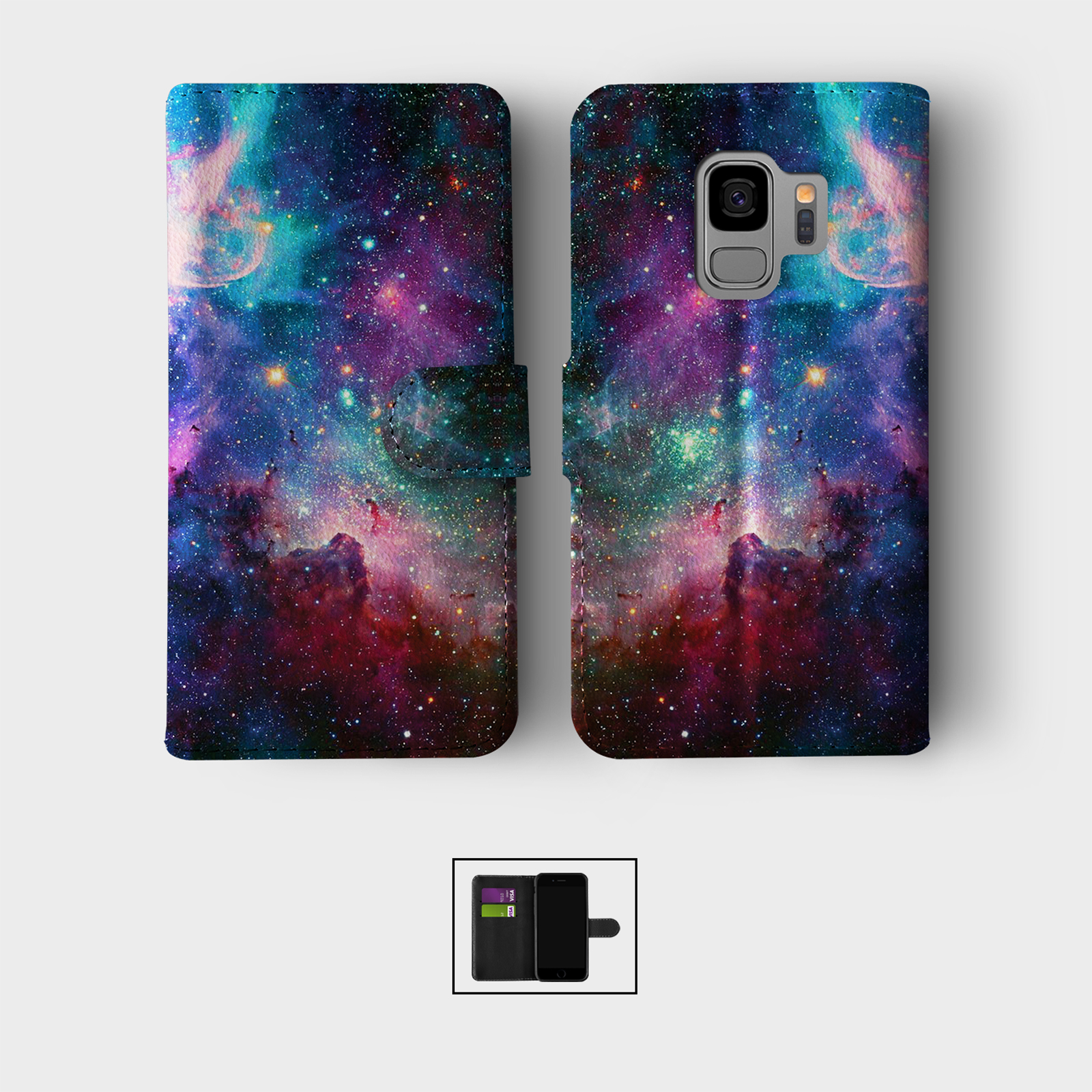 CASE FOR SAMSUNG S23 S22 S21 S20 S10 WALLET FLIP PHONE COVER SPACE STARS NEBULA - Picture 3 of 10